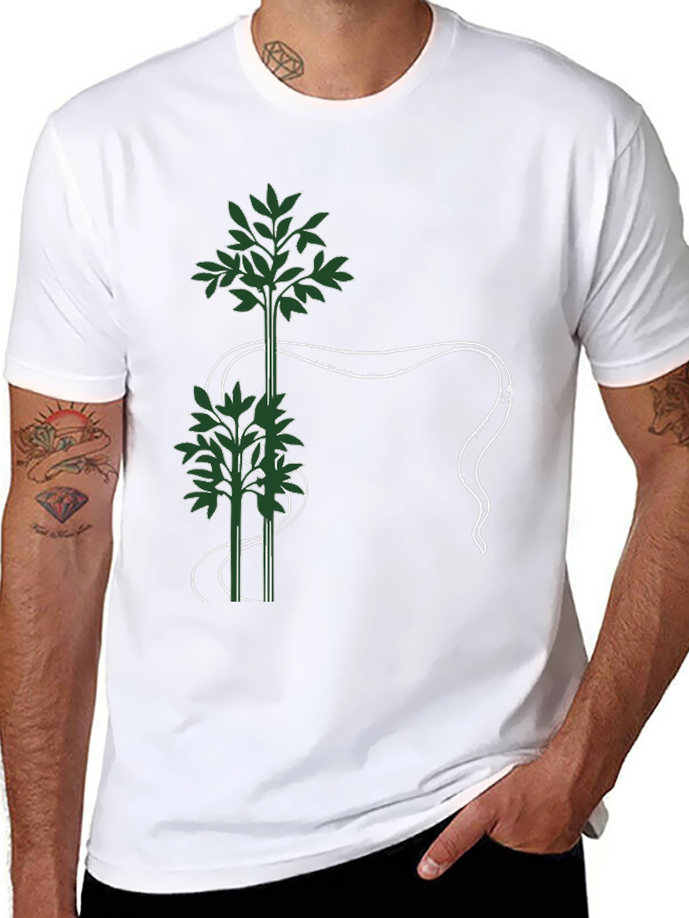 Botanical Print Black T-Shirt - Nature Inspired Graphic Tee