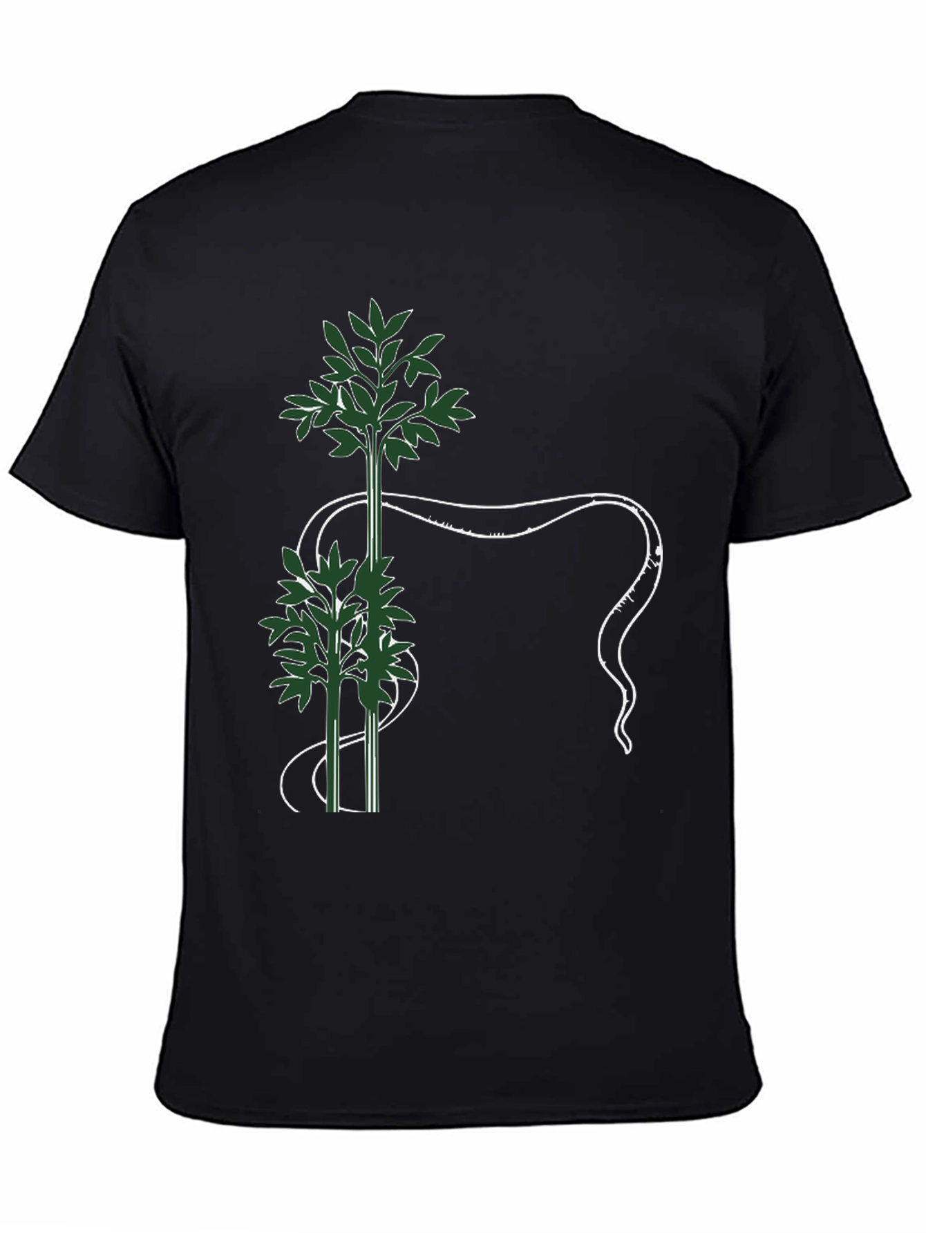 Botanical Print Black T-Shirt - Nature Inspired Graphic Tee
