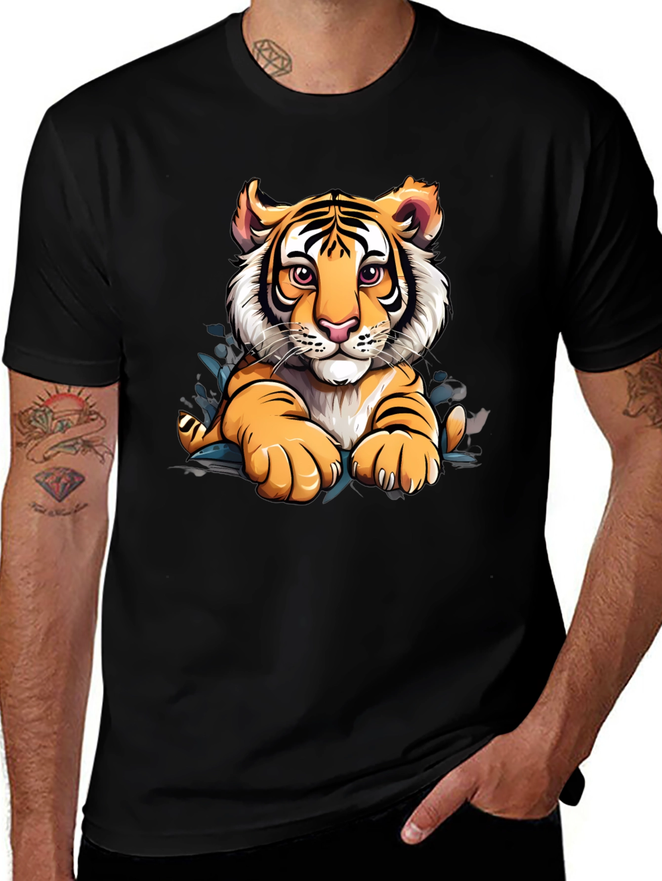 Tiger Graphic Print Mens Black T-Shirt