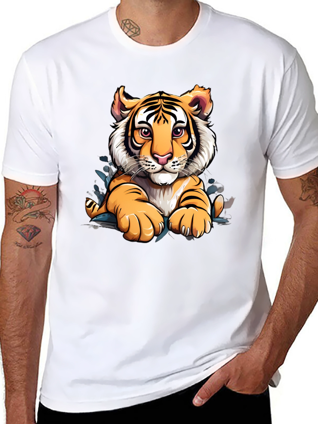 Tiger Graphic Print Mens Black T-Shirt
