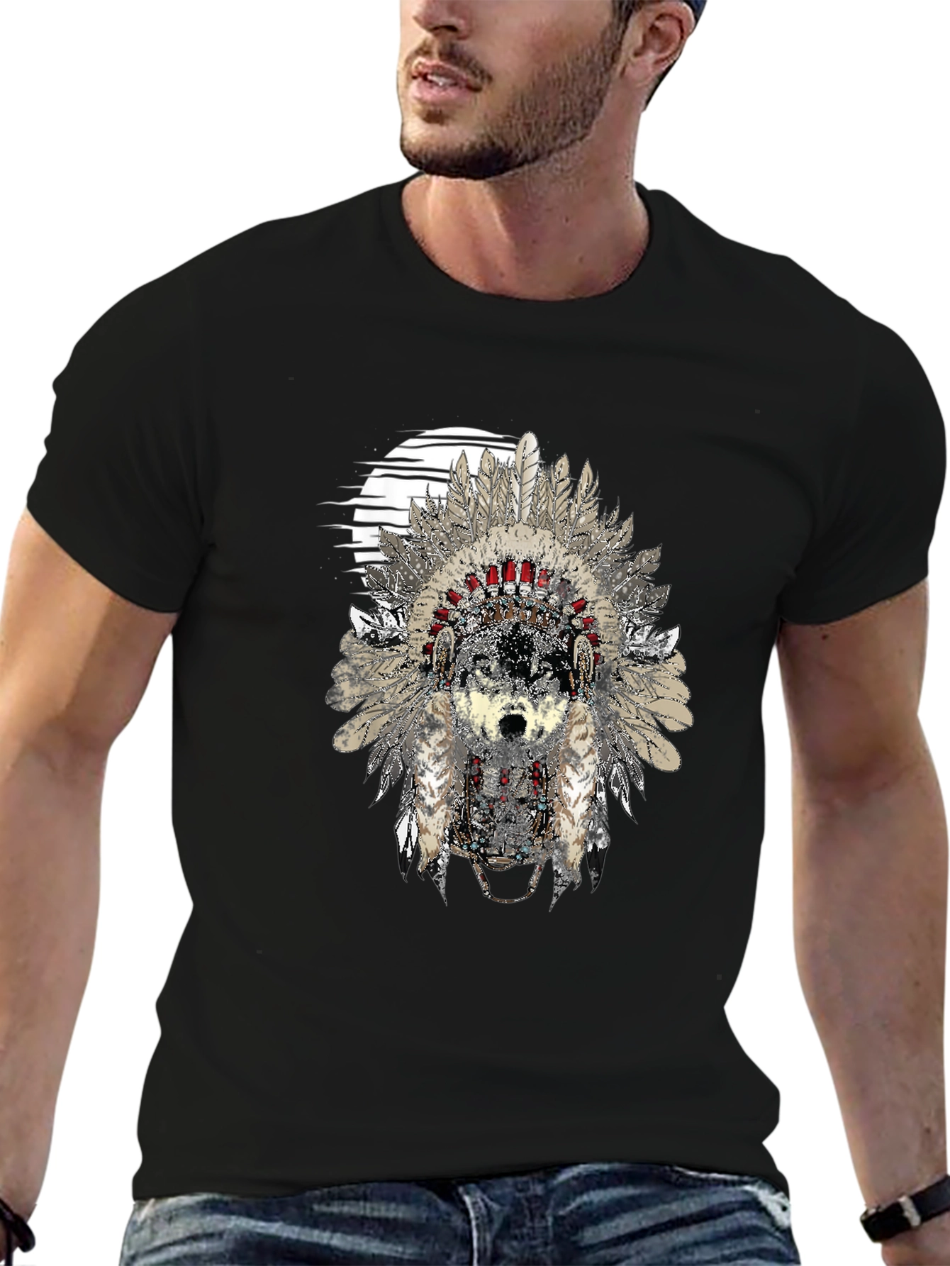 Wolf Headdress Graphic Print T-Shirt