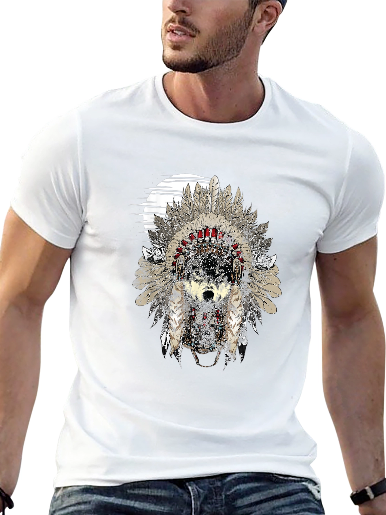Wolf Headdress Graphic Print T-Shirt