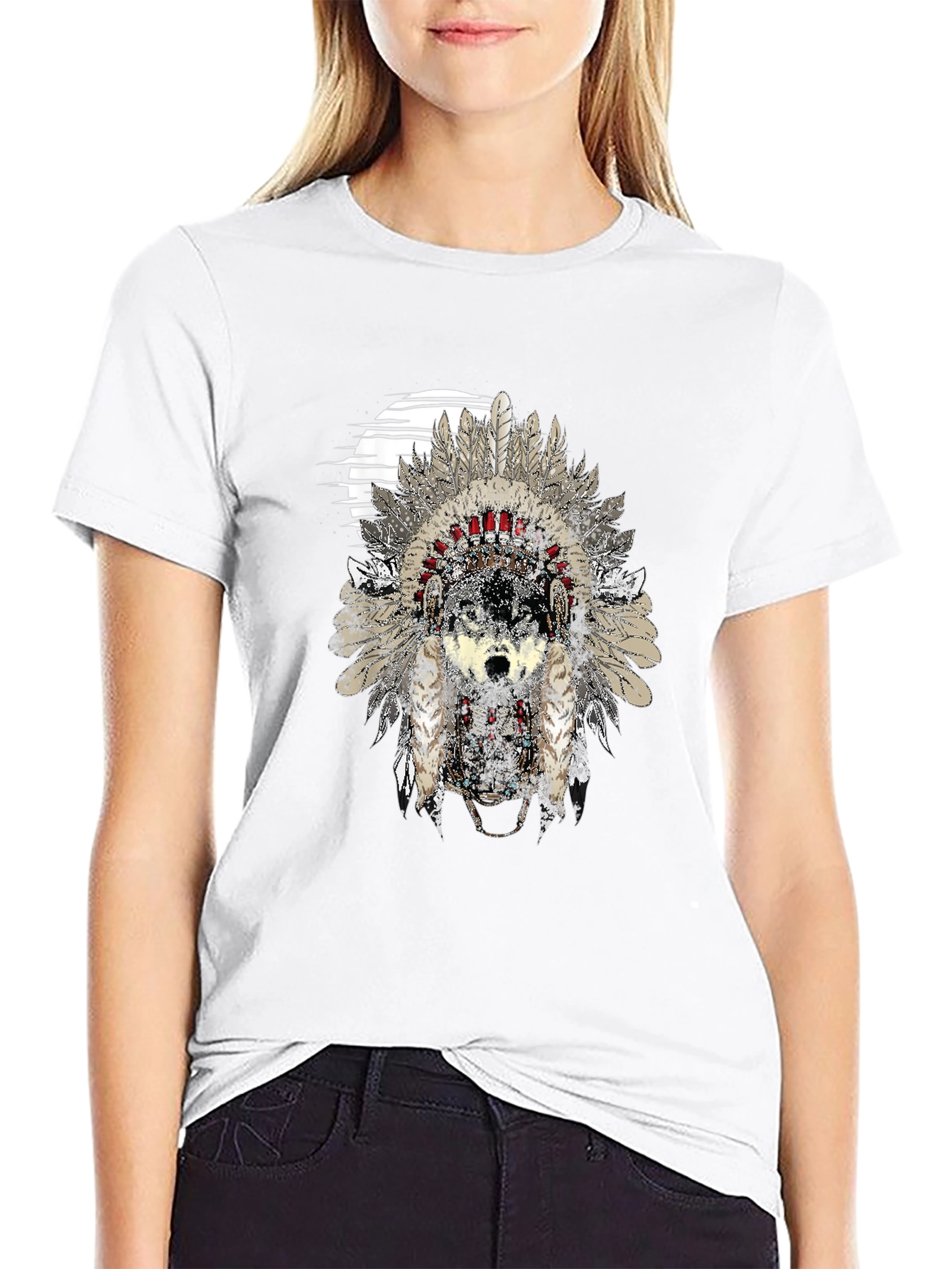 Wolf Headdress Graphic Print T-Shirt