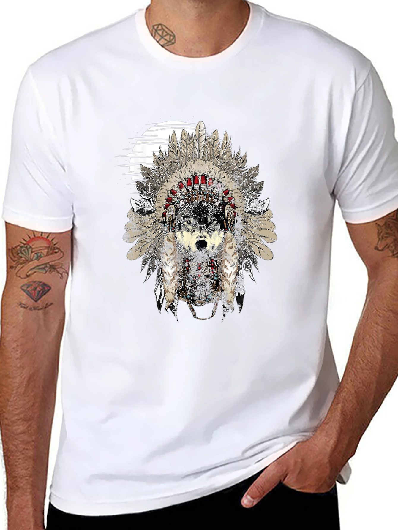 Wolf Headdress Graphic Print T-Shirt