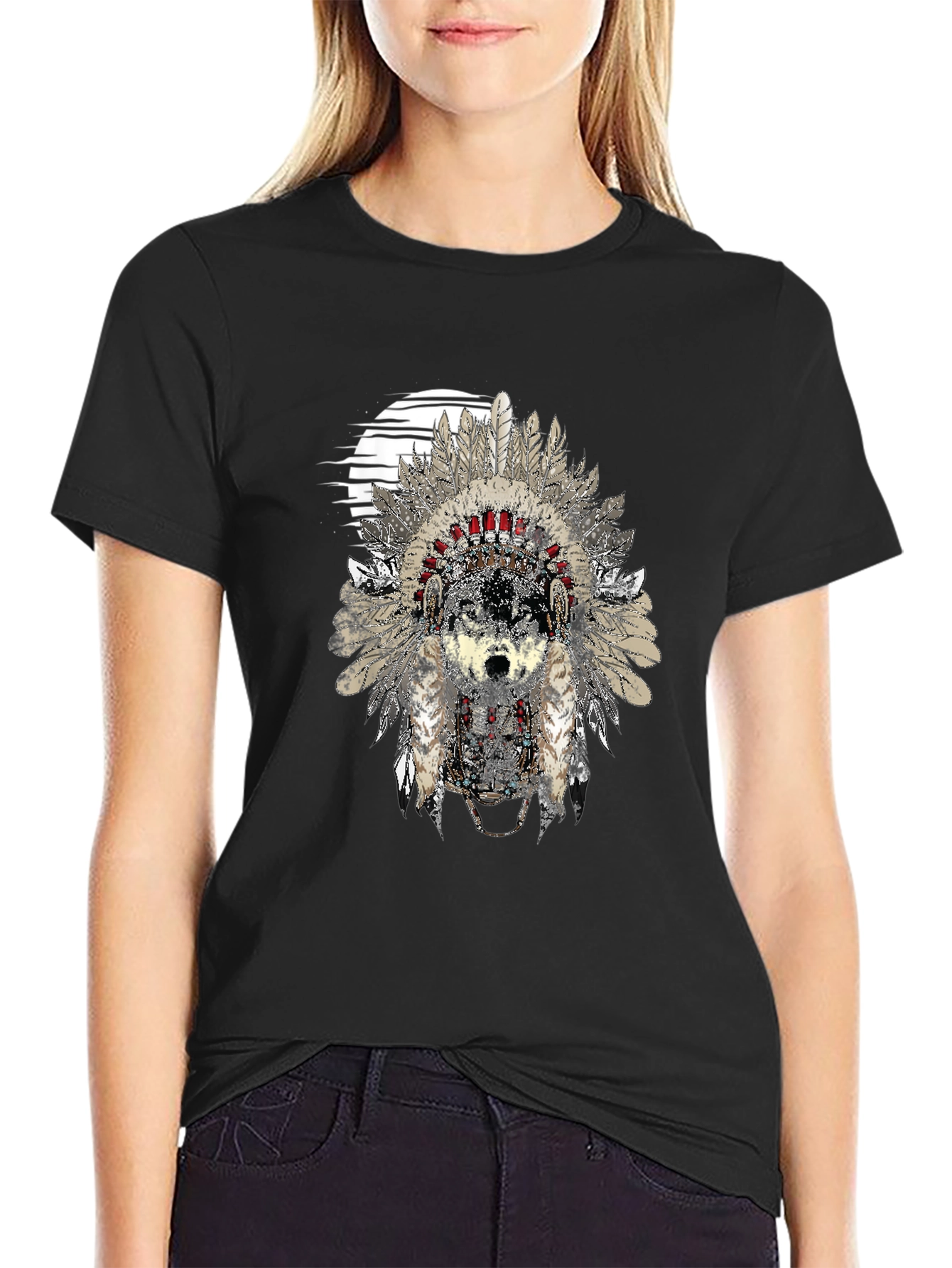 Wolf Headdress Graphic Print T-Shirt