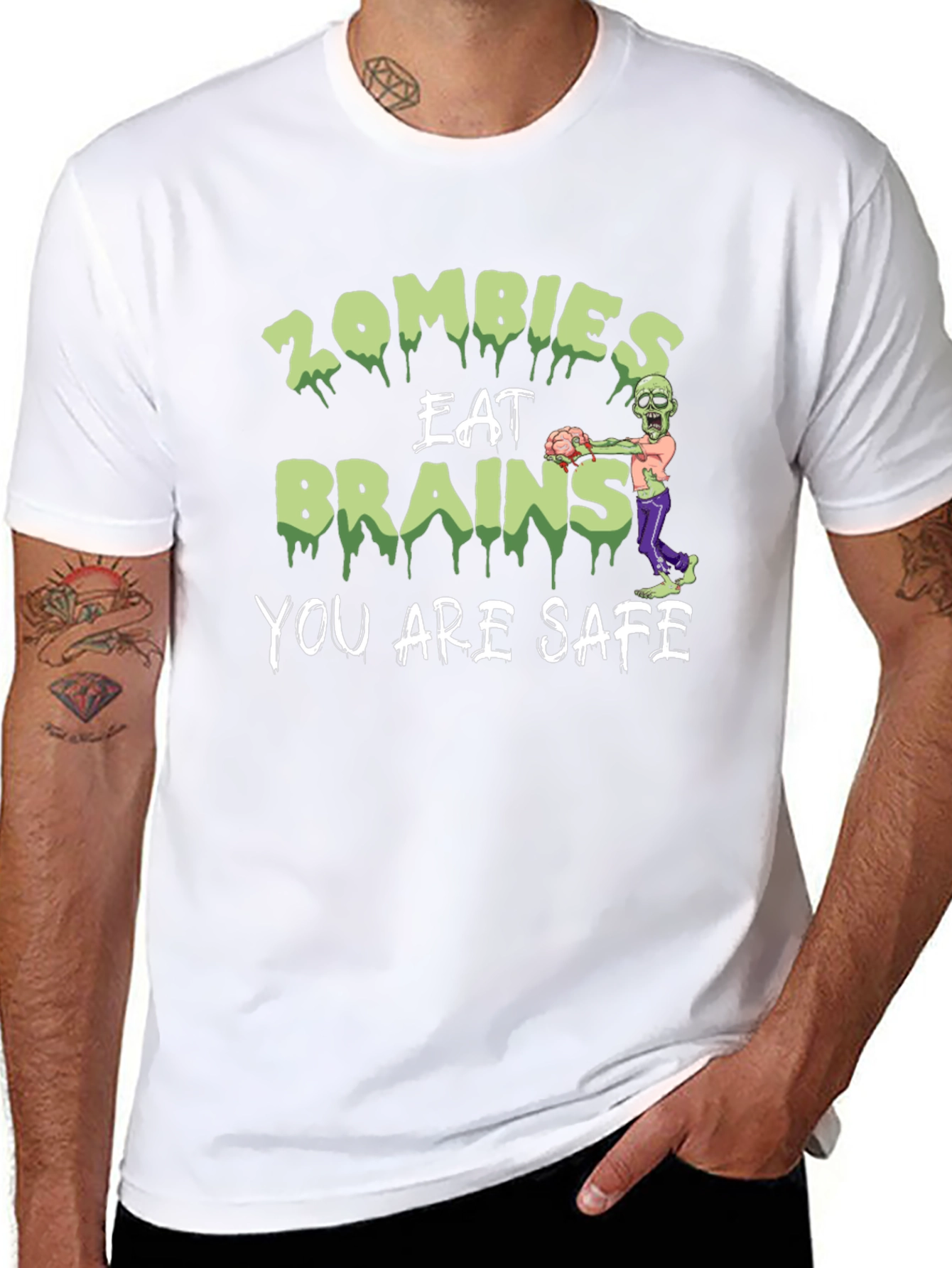 Zombies Eat Brains Graphic T-Shirt - You Are Safe