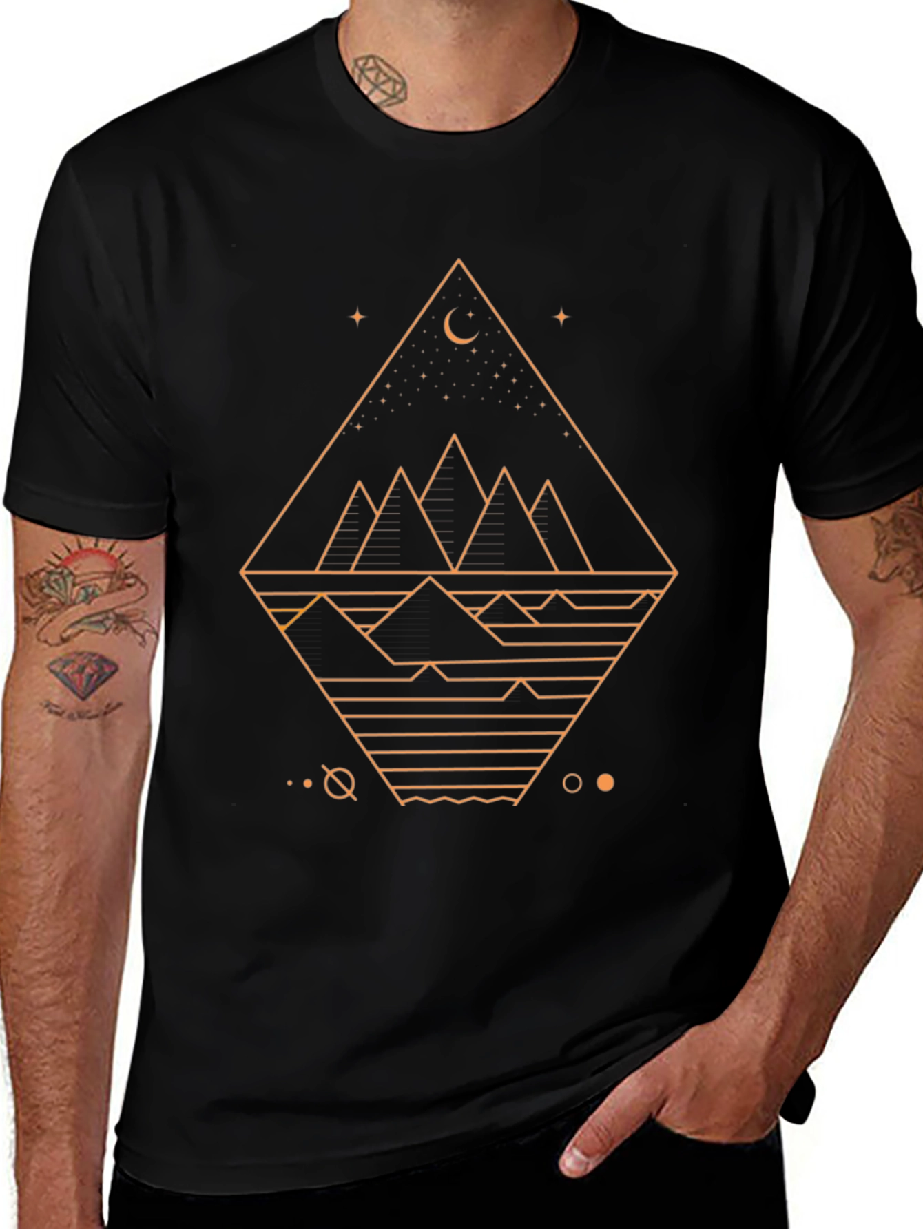 Geometric Mountain Design Black T-Shirt