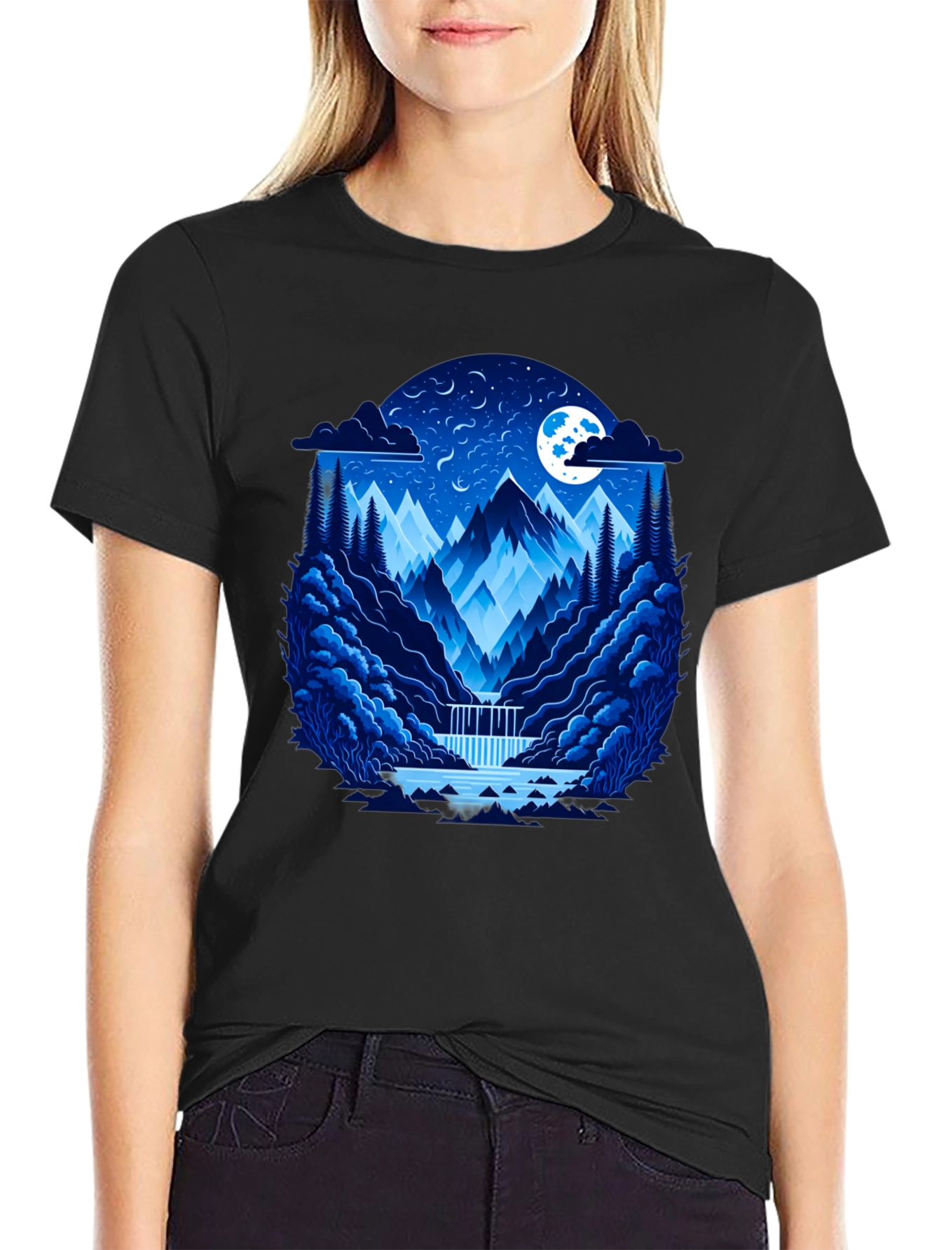 Mountain Nightscape Graphic Tee - Black