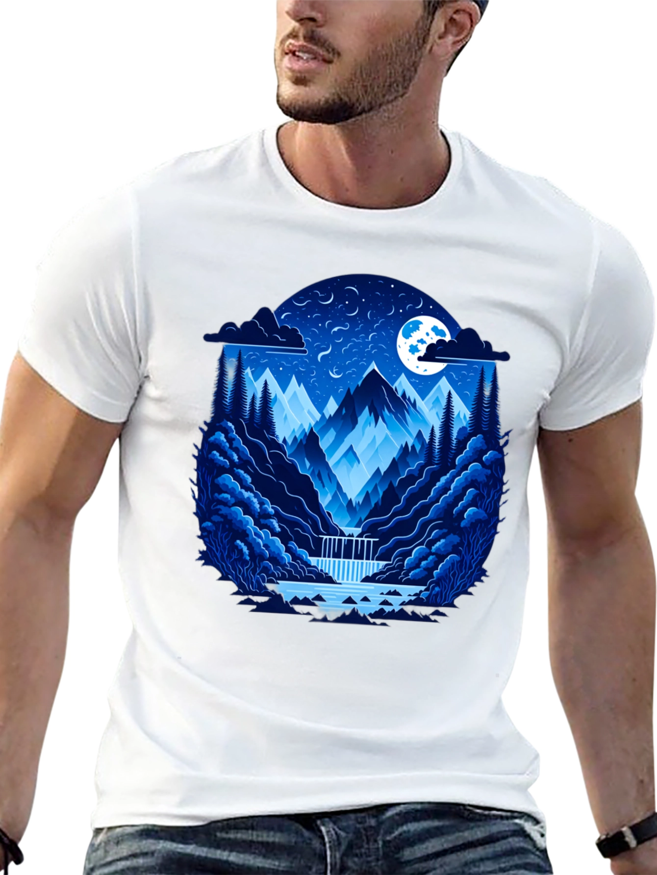 Mountain Nightscape Graphic Tee - Black