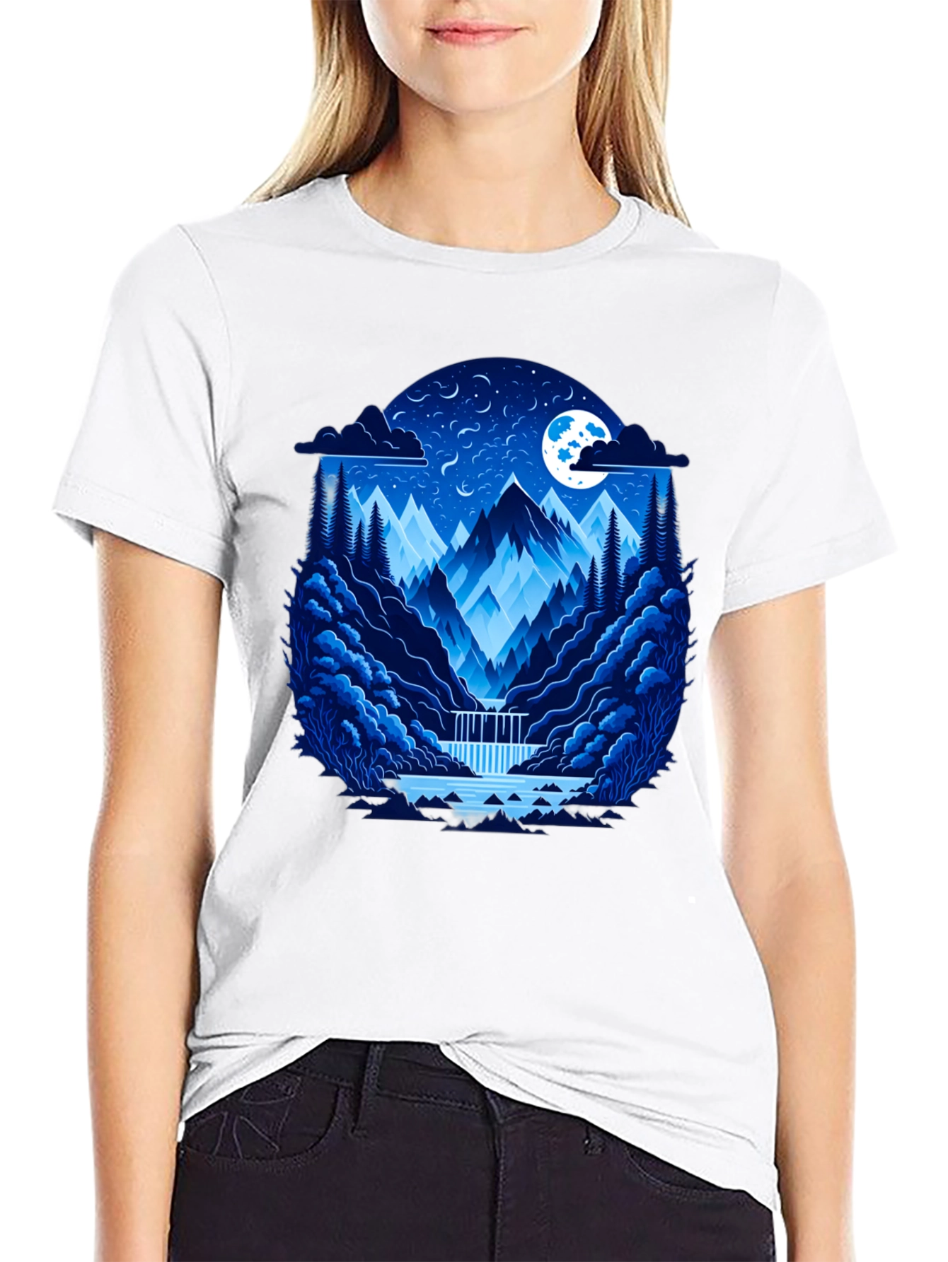 Mountain Nightscape Graphic Tee - Black