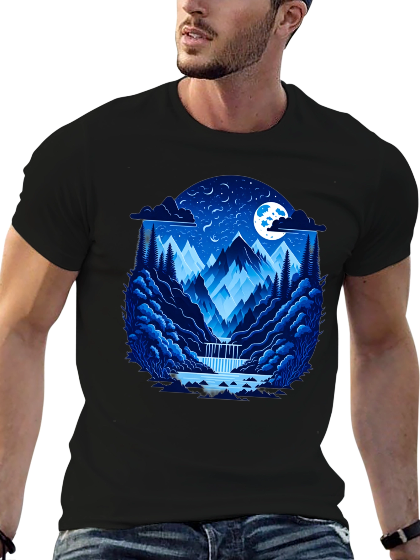 Mountain Nightscape Graphic Tee - Black