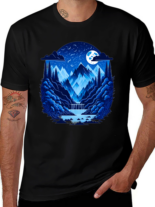 Mountain Nightscape Graphic Tee - Black