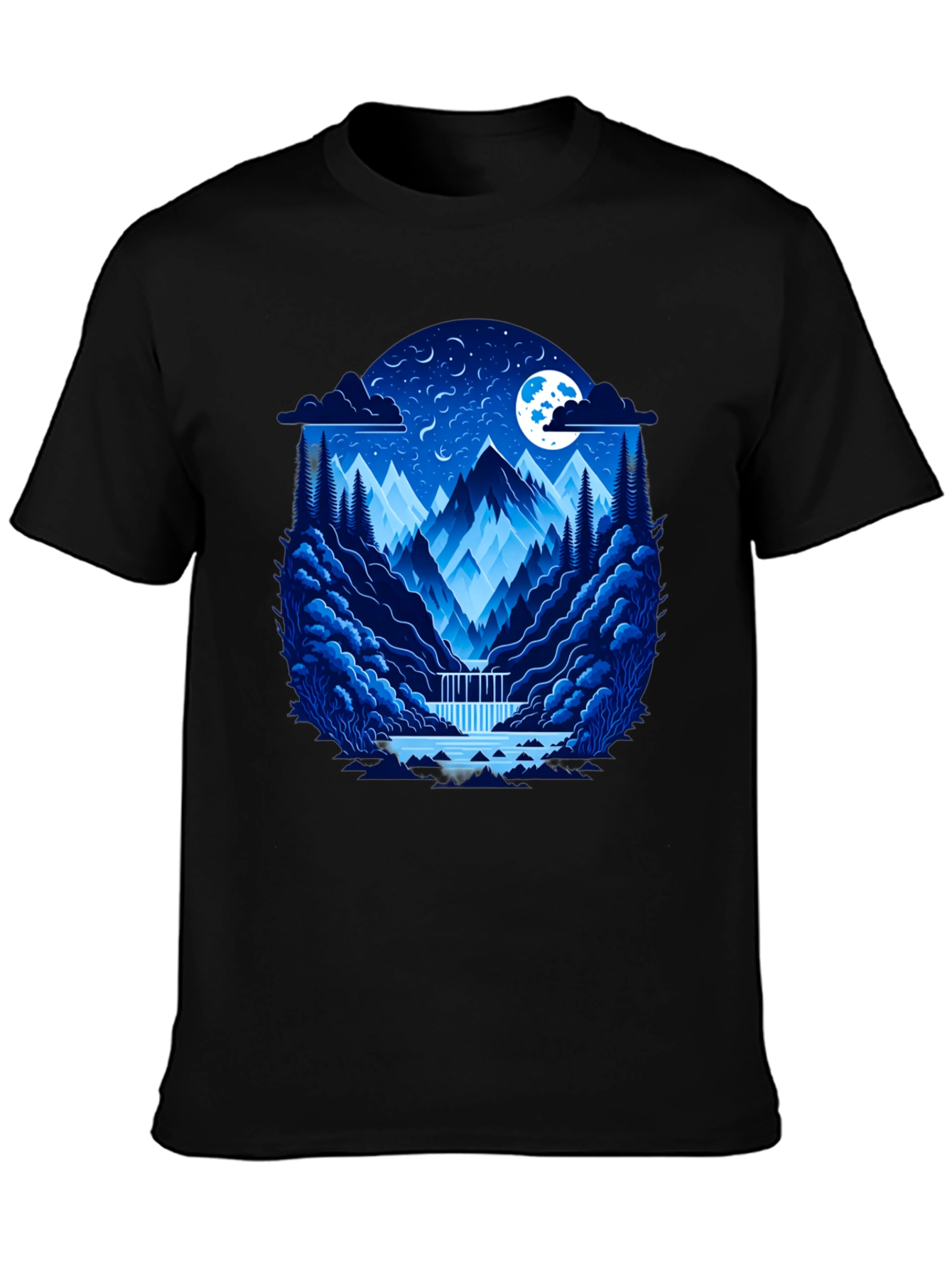 Mountain Nightscape Graphic Tee - Black
