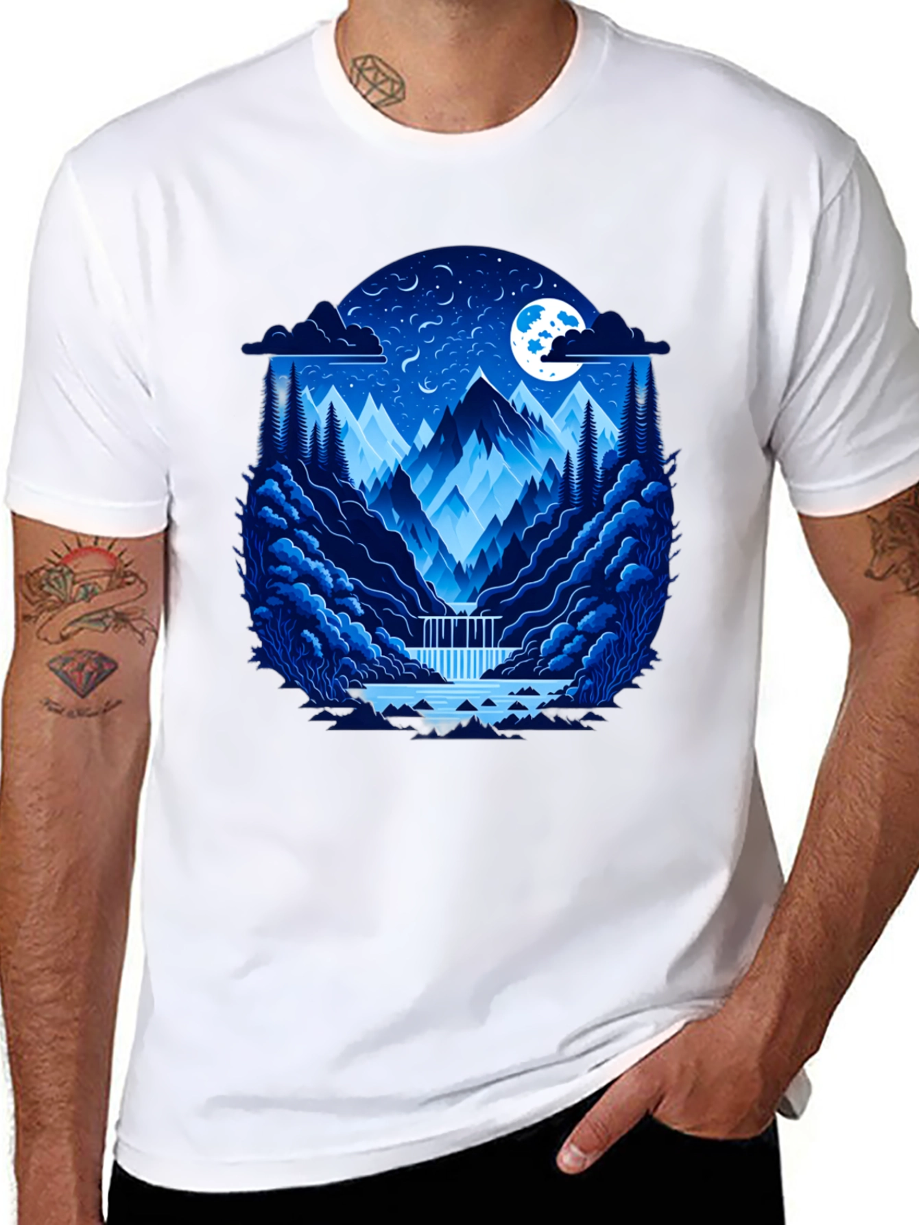 Mountain Nightscape Graphic Tee - Black