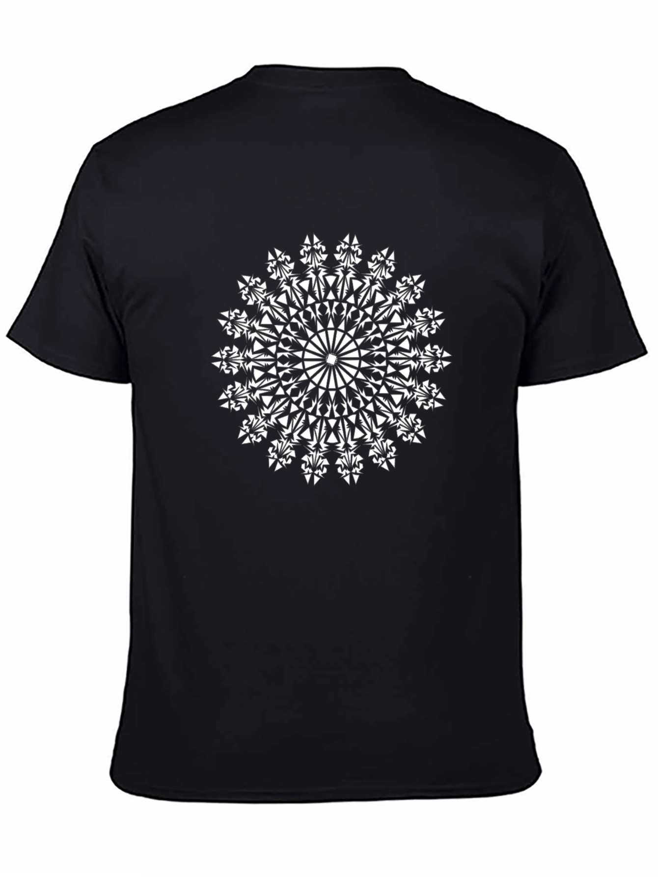 Black T-Shirt with White Geometric Mandala Design