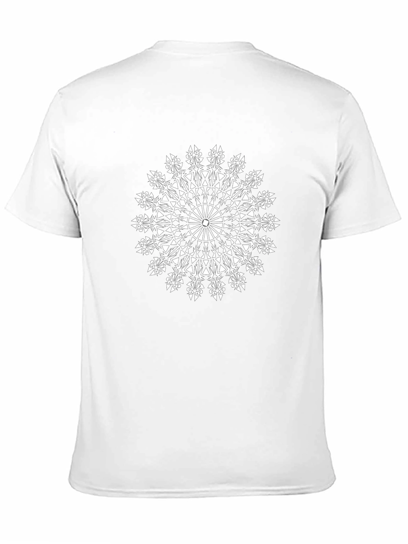 Black T-Shirt with White Geometric Mandala Design