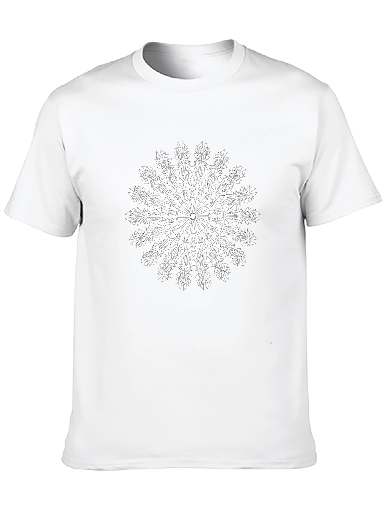 Black T-Shirt with White Geometric Mandala Design