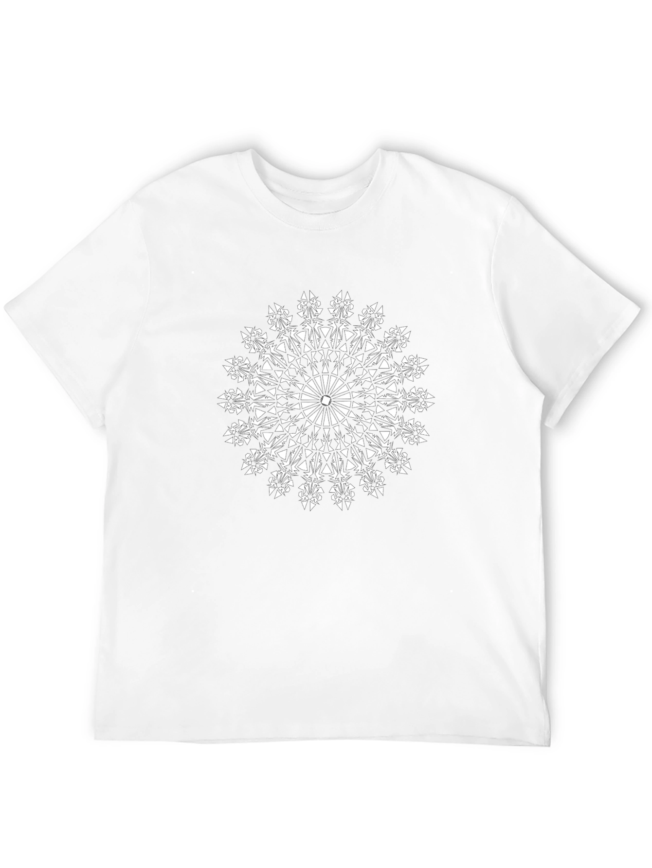 Black T-Shirt with White Geometric Mandala Design