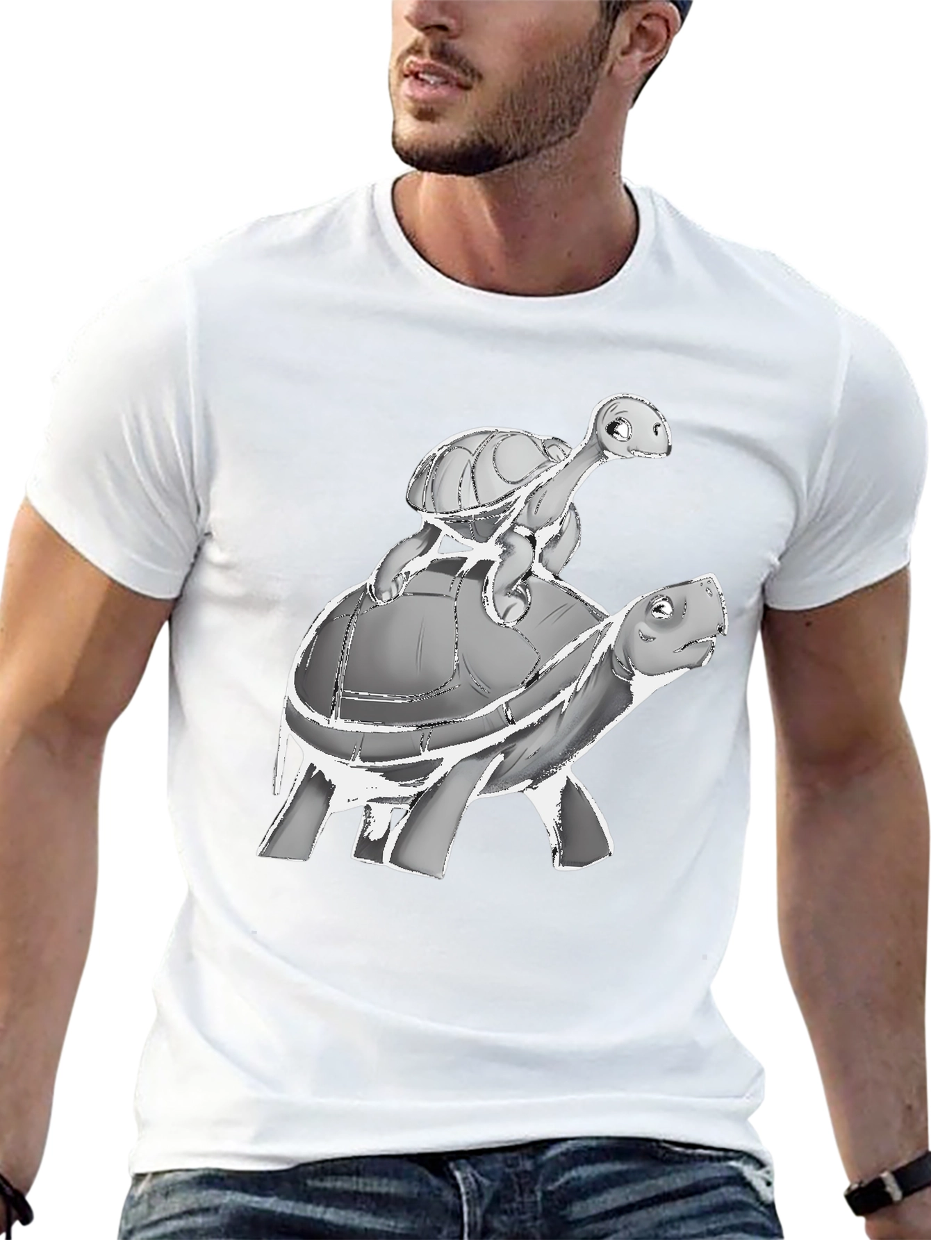 Turtle Stack Graphic Tee - Unique Animal Print