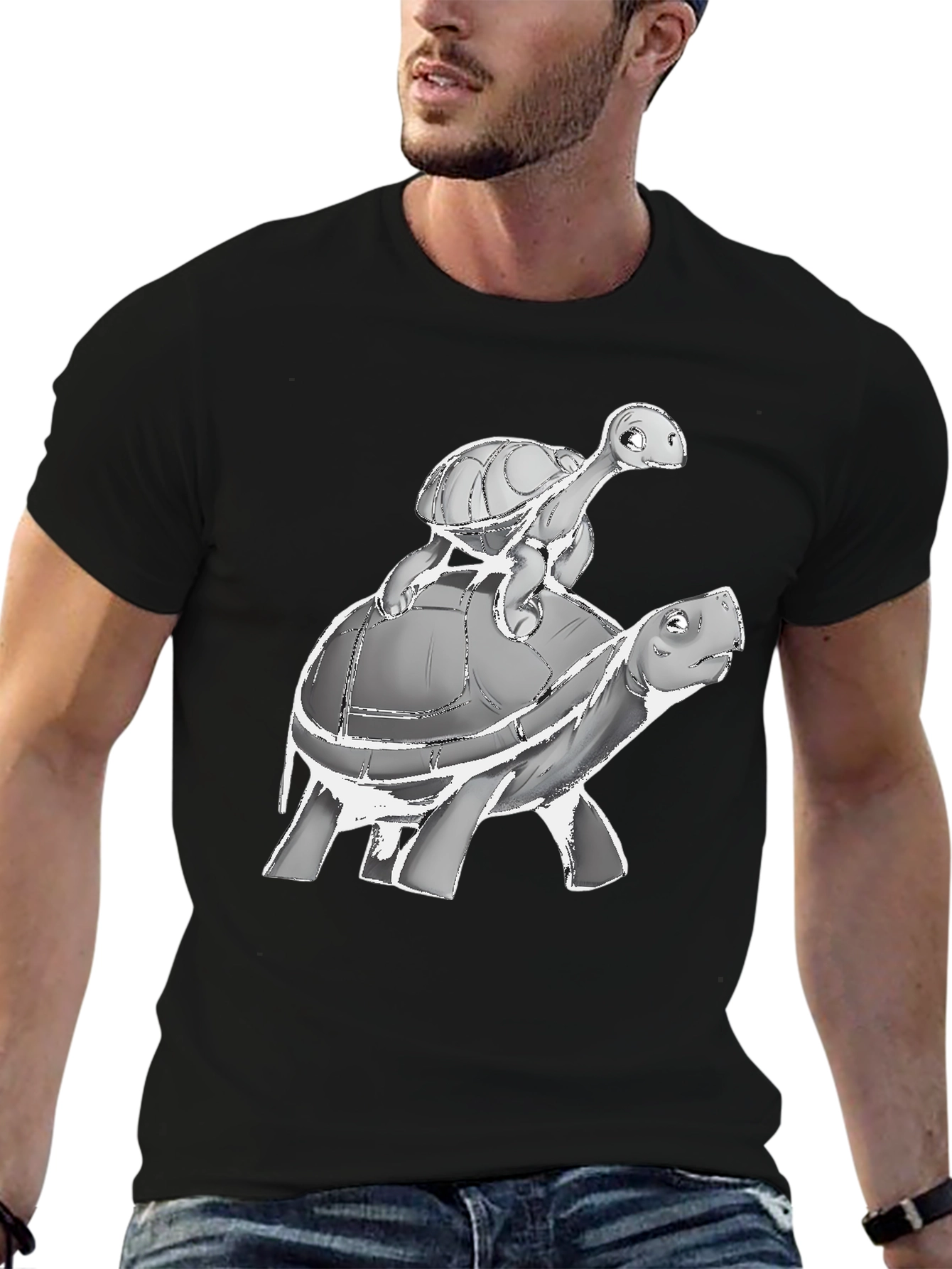Turtle Stack Graphic Tee - Unique Animal Print