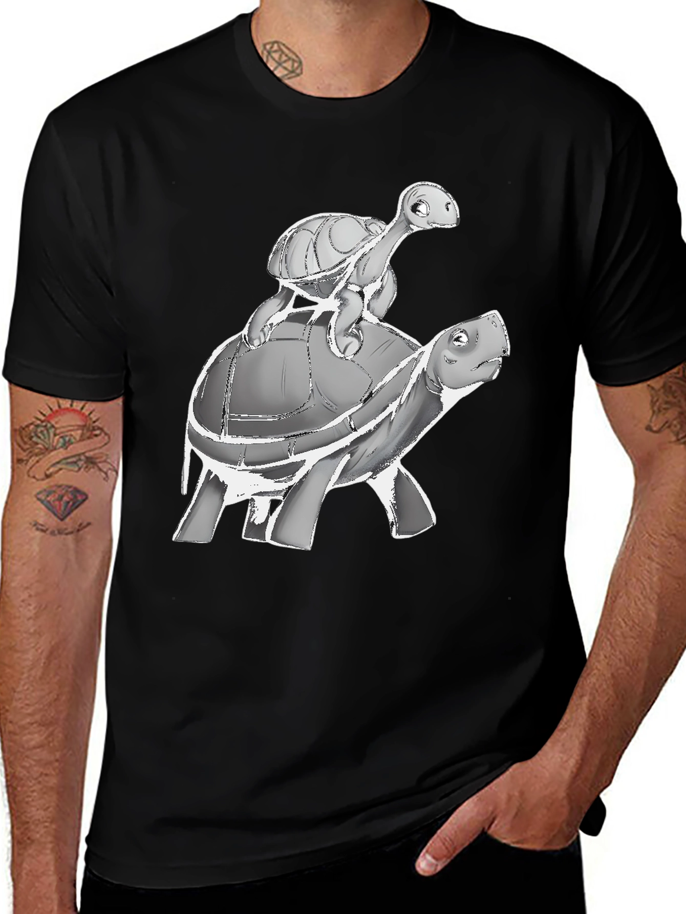 Turtle Stack Graphic Tee - Unique Animal Print