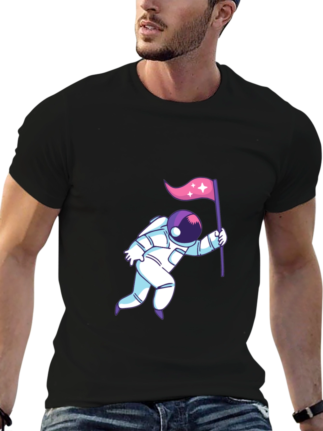 Astronaut Flag Graphic T-Shirt - Space Lover Tee
