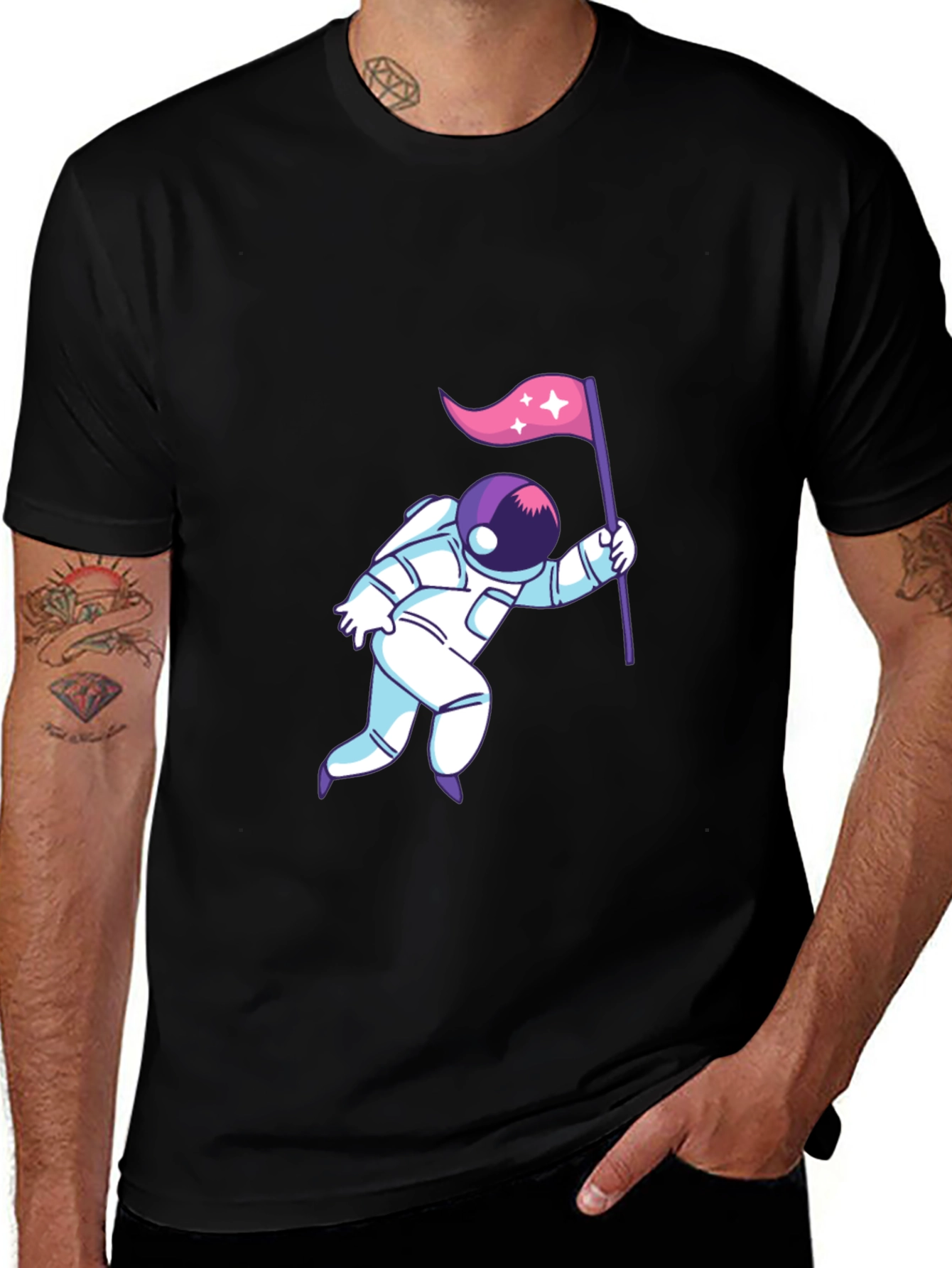 Astronaut Flag Graphic T-Shirt - Space Lover Tee