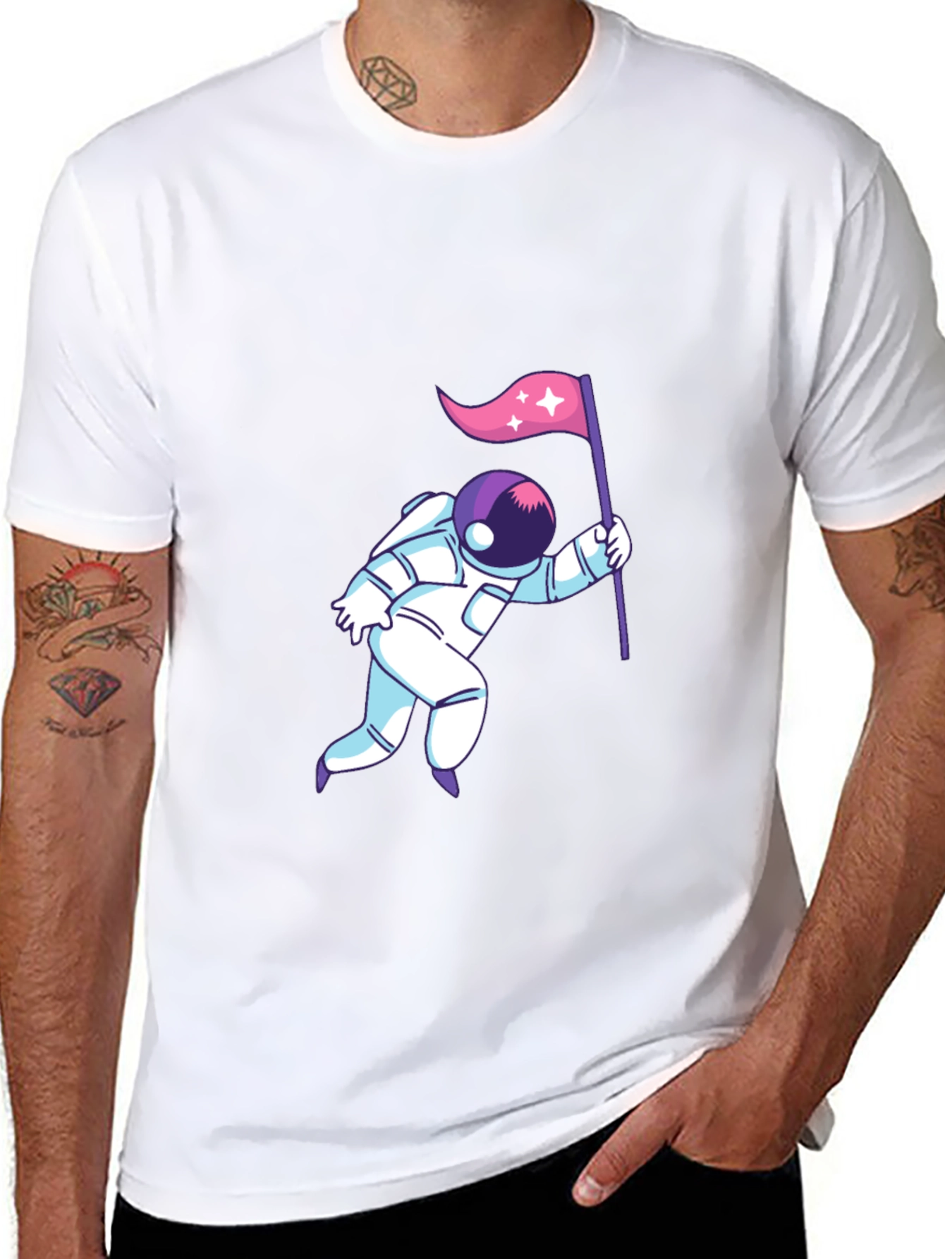 Astronaut Flag Graphic T-Shirt - Space Lover Tee