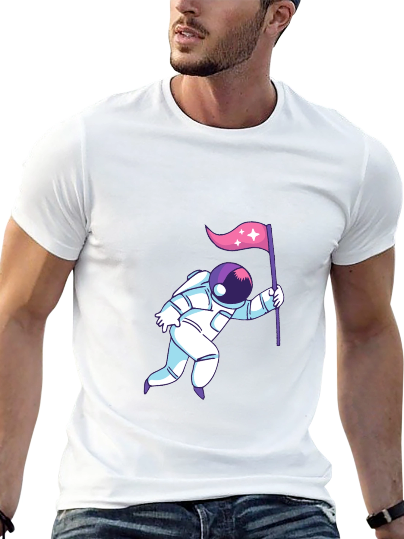 Astronaut Flag Graphic T-Shirt - Space Lover Tee