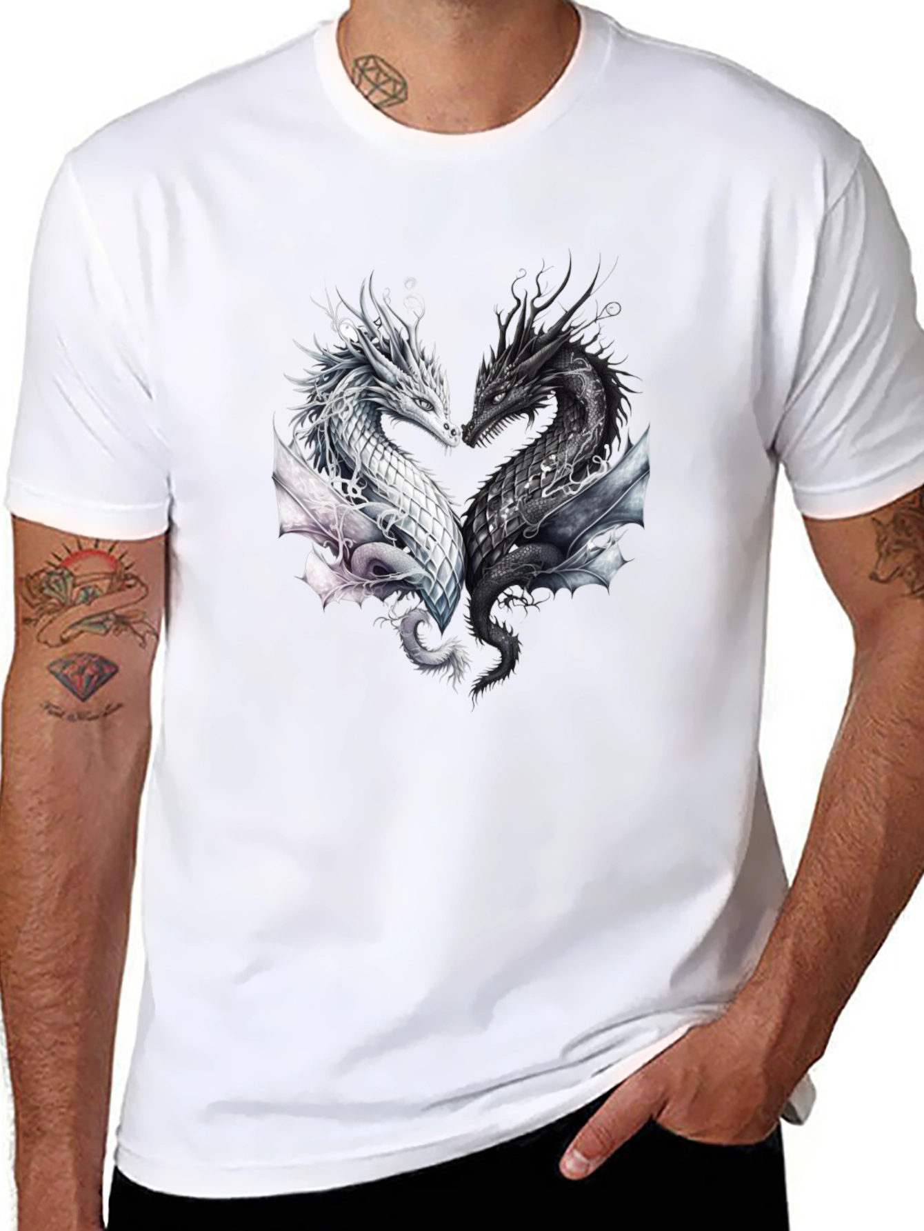 Yin Yang Dragons Black T-Shirt
