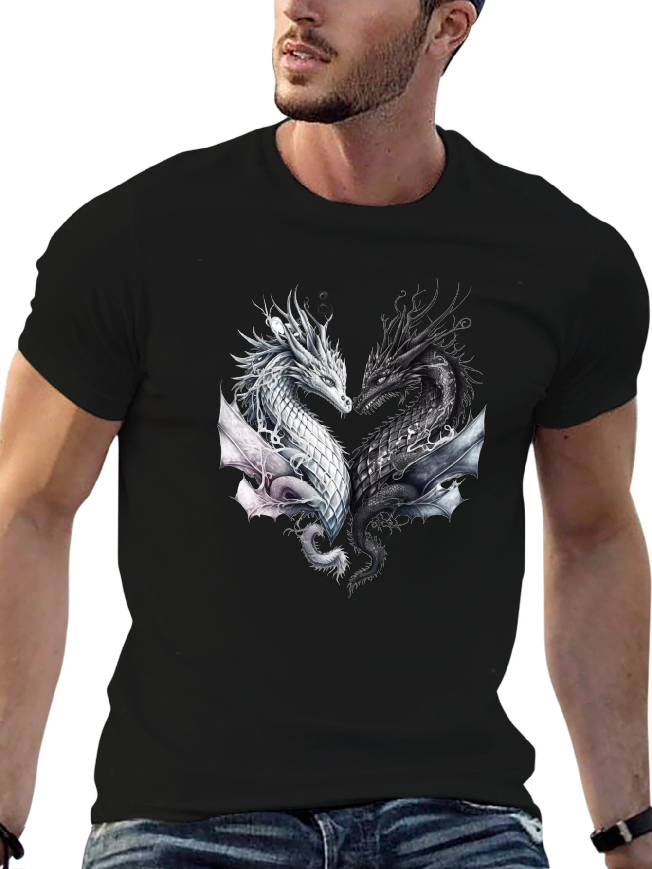 Yin Yang Dragons Black T-Shirt
