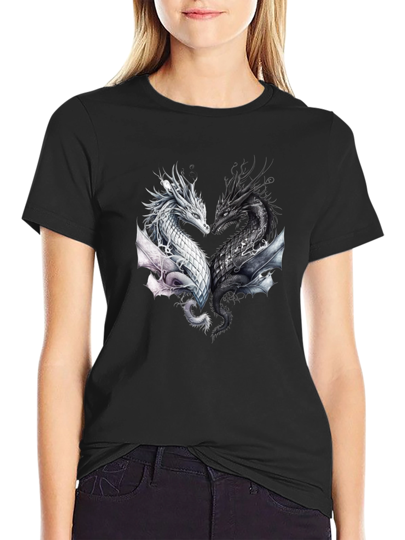 Yin Yang Dragons Black T-Shirt