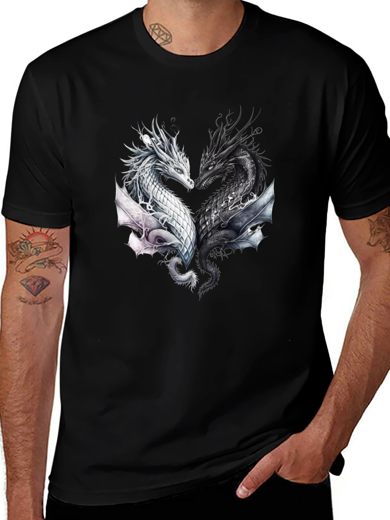 Yin Yang Dragons Black T-Shirt