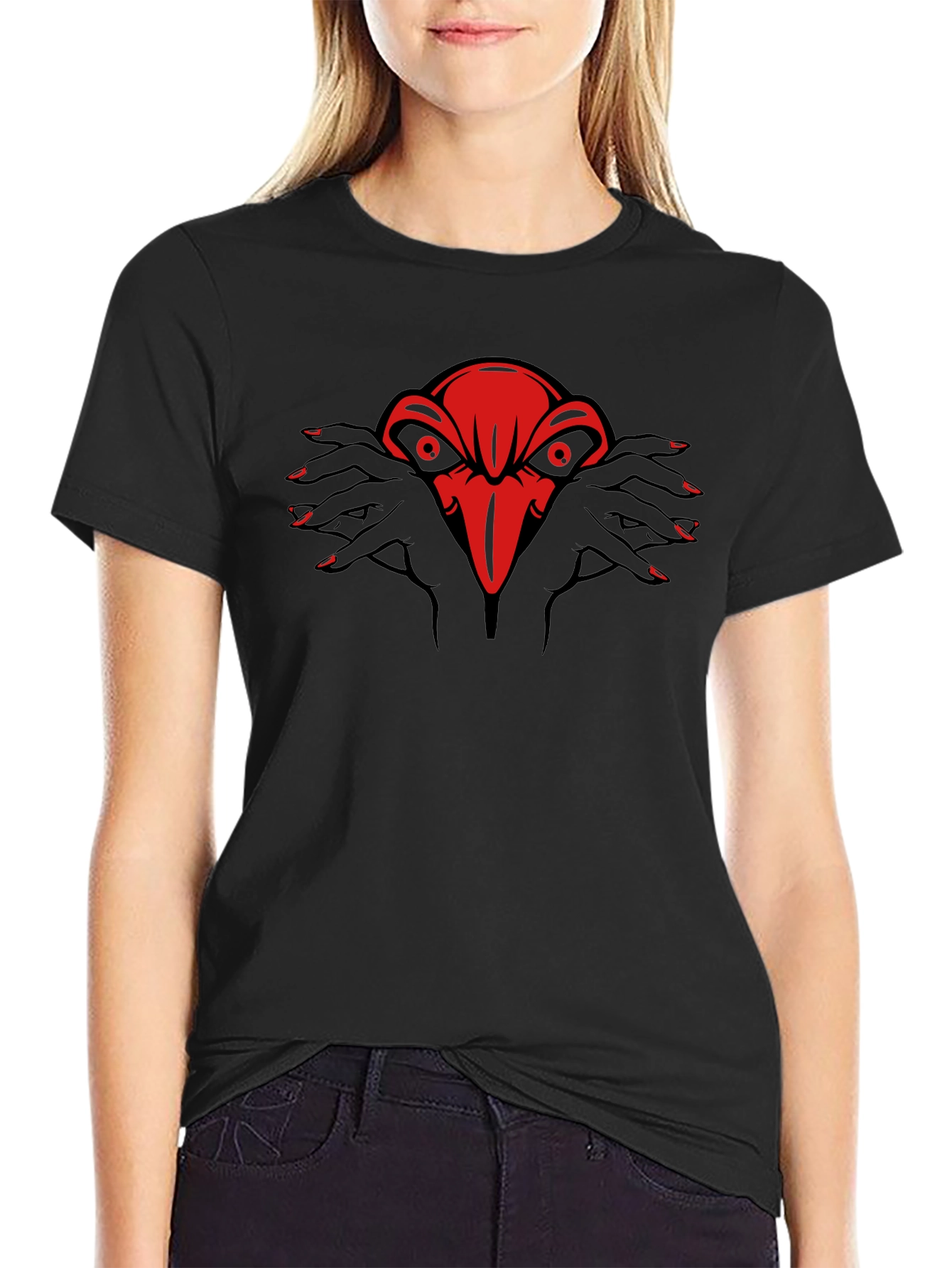 Red Raven Hands Graphic Black Tee