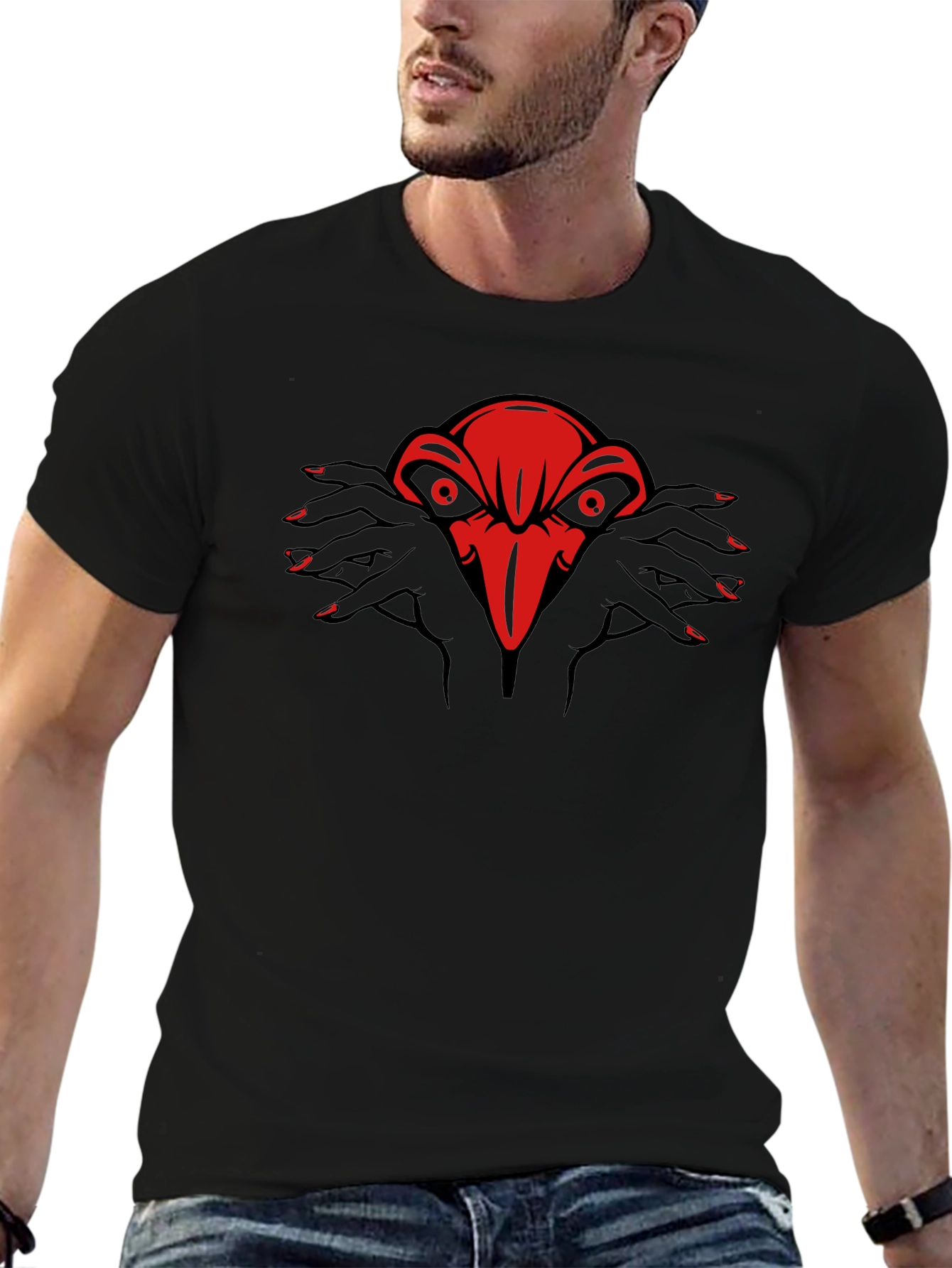 Red Raven Hands Graphic Black Tee