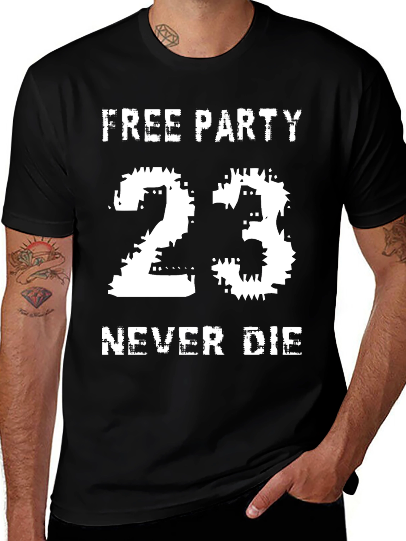 Free Party 23 Never Die Black Graphic Tee