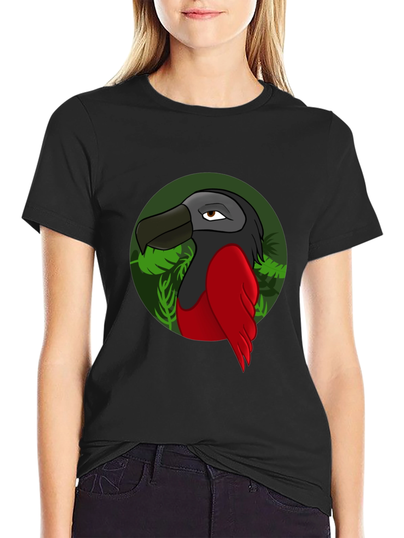 Cartoon Bird Graphic T-Shirt - Black