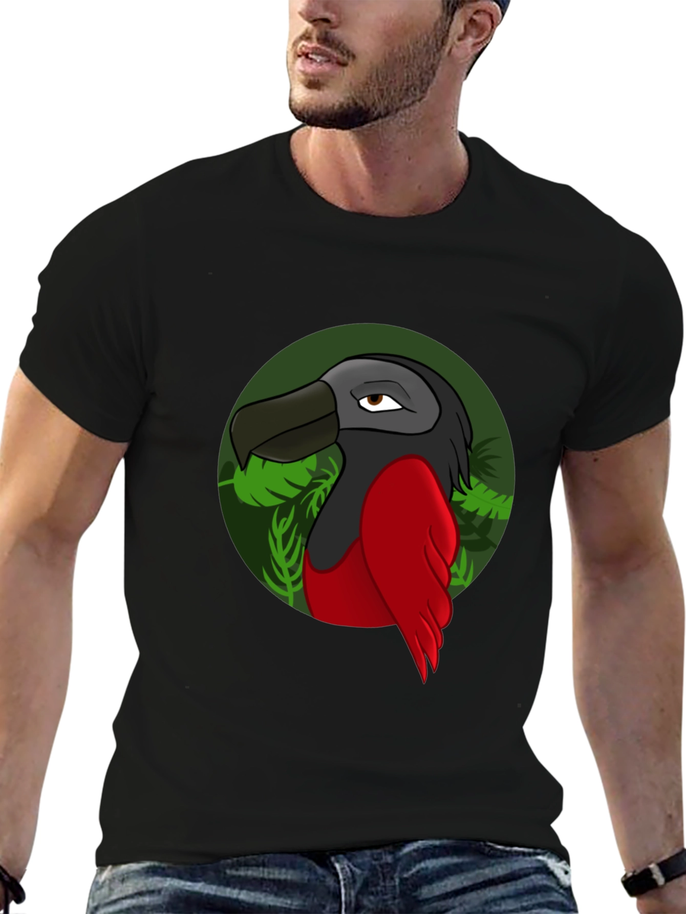 Cartoon Bird Graphic T-Shirt - Black