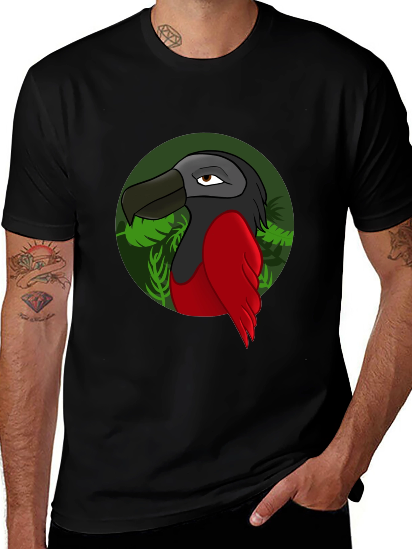 Cartoon Bird Graphic T-Shirt - Black