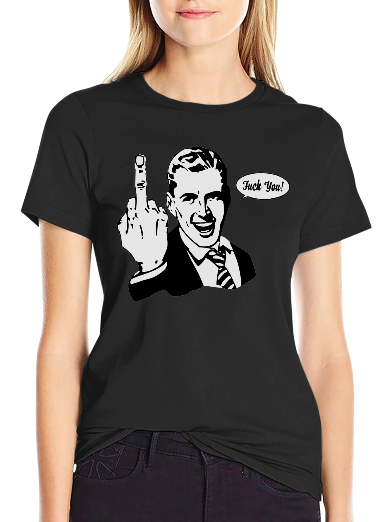 Funny Retro Middle Finger T-Shirt - Black