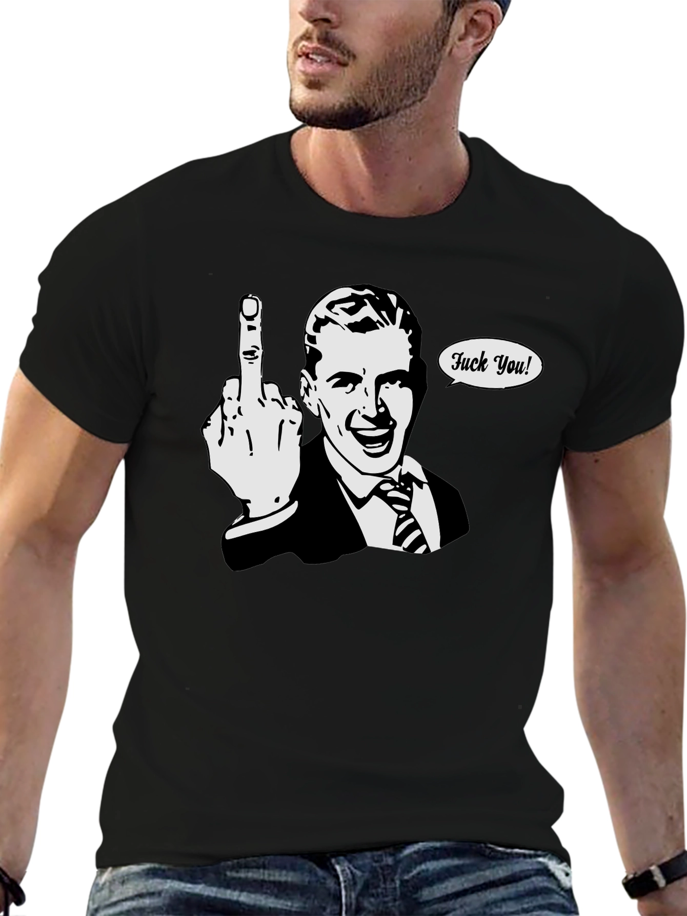Funny Retro Middle Finger T-Shirt - Black