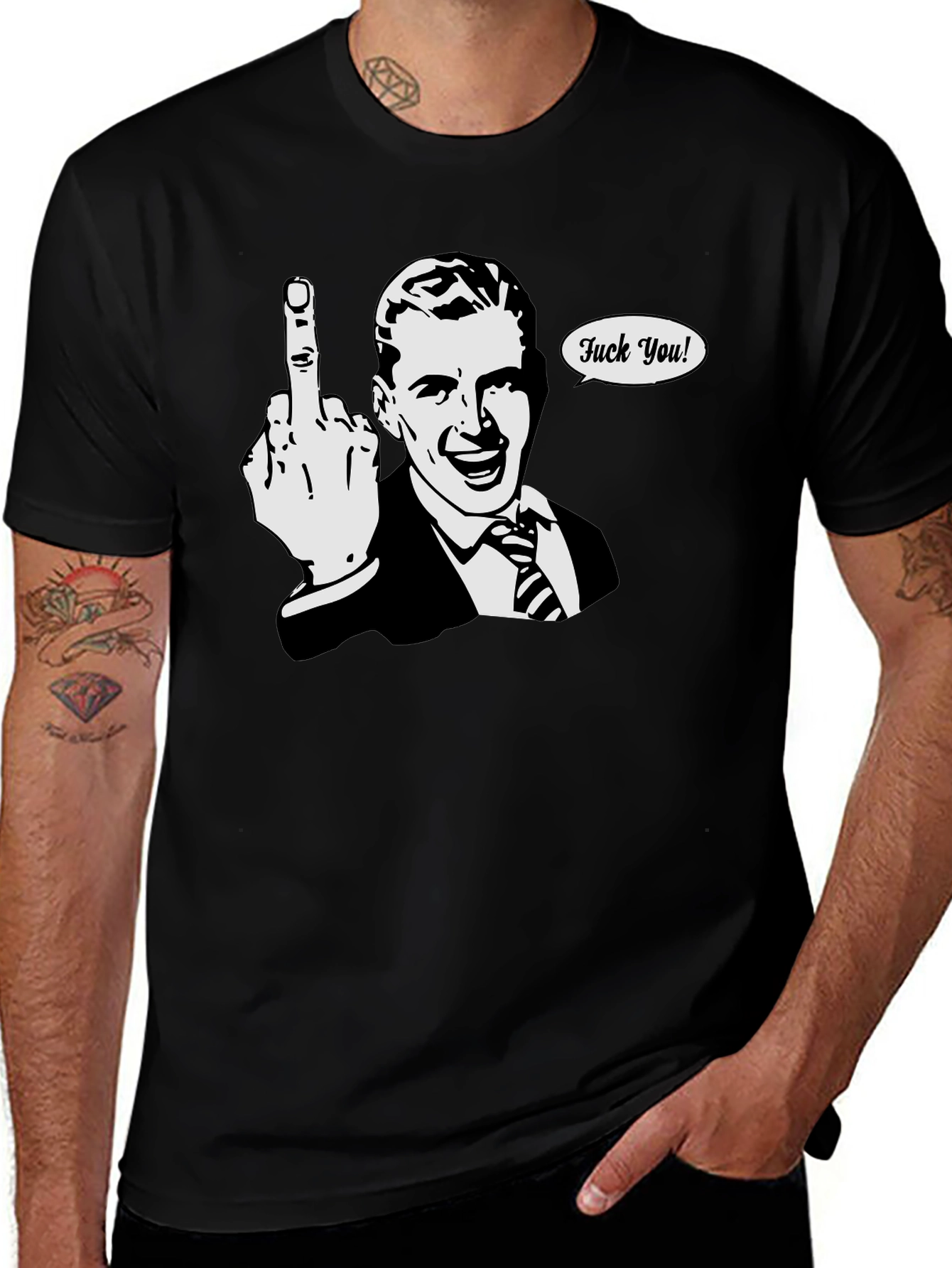 Funny Retro Middle Finger T-Shirt - Black
