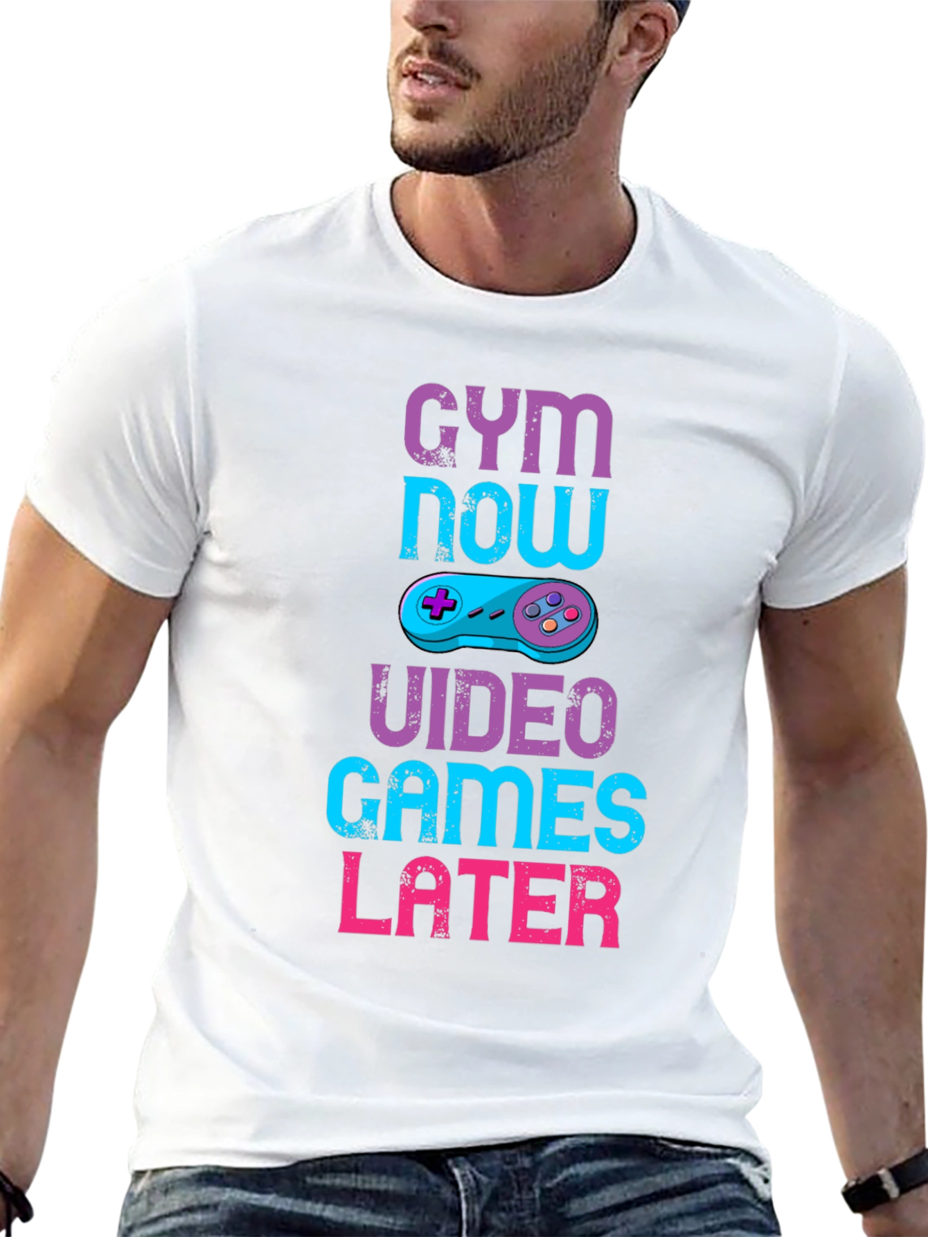 Gym Now Video Games Later Graphic T-Shirt