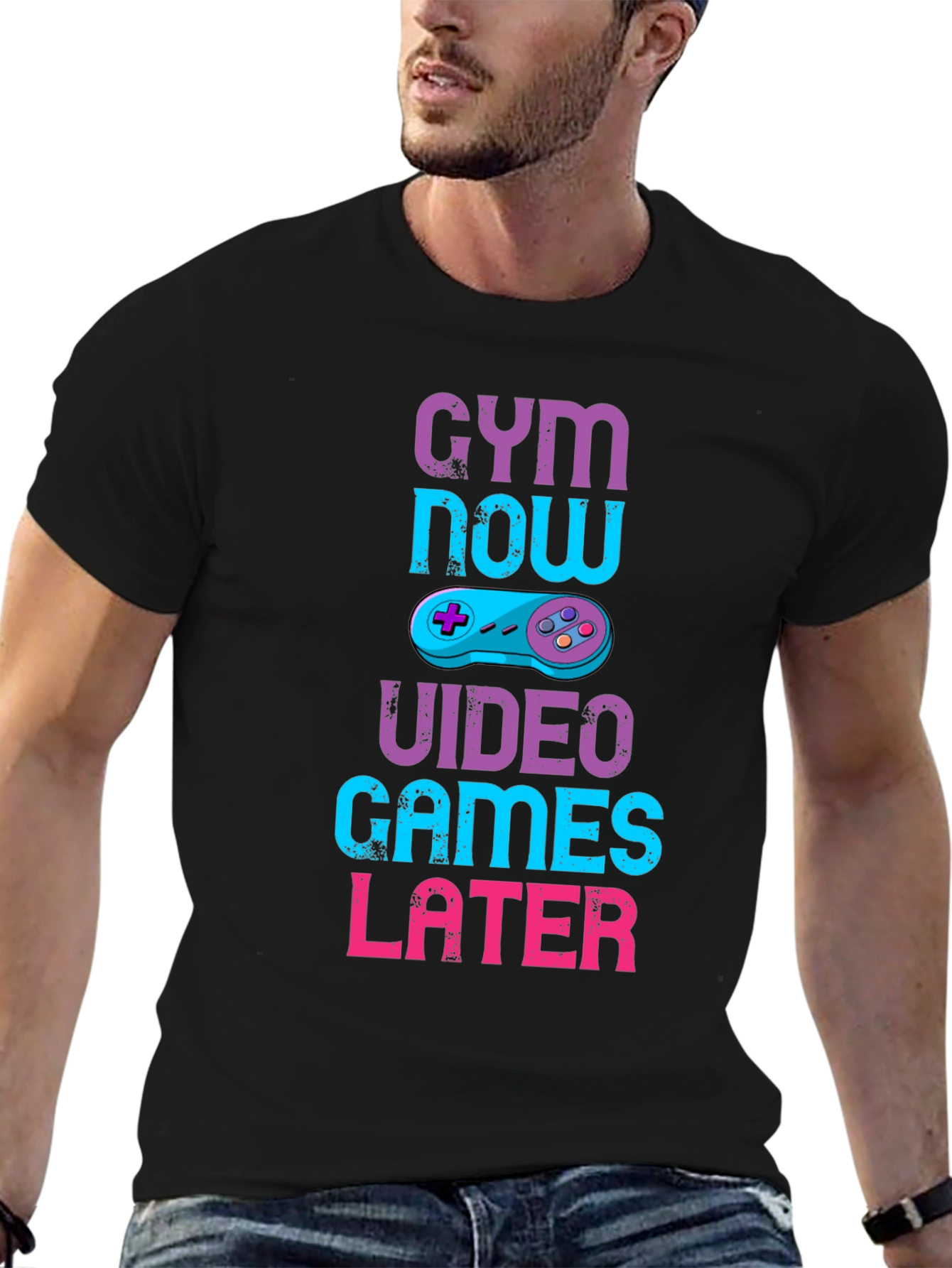 Gym Now Video Games Later Graphic T-Shirt
