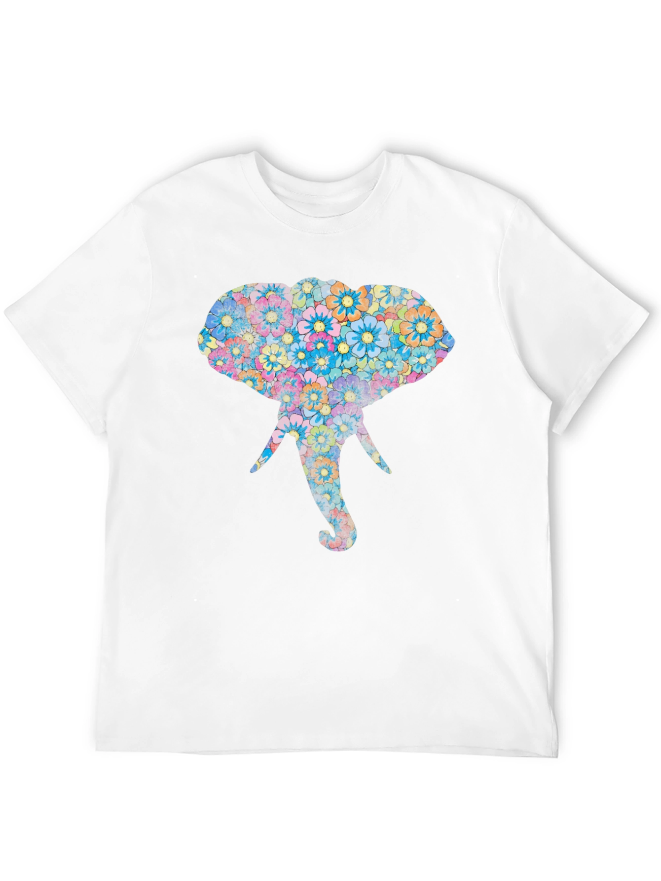 Floral Elephant Graphic Print Black T-Shirt