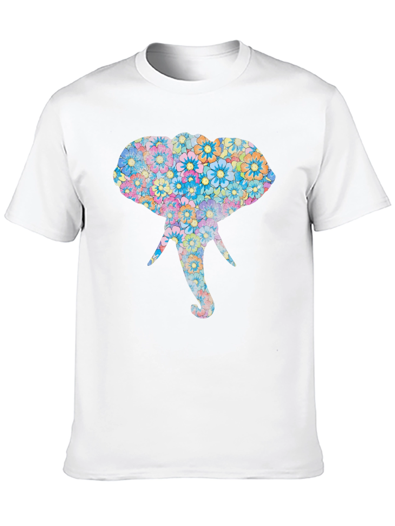 Floral Elephant Graphic Print Black T-Shirt