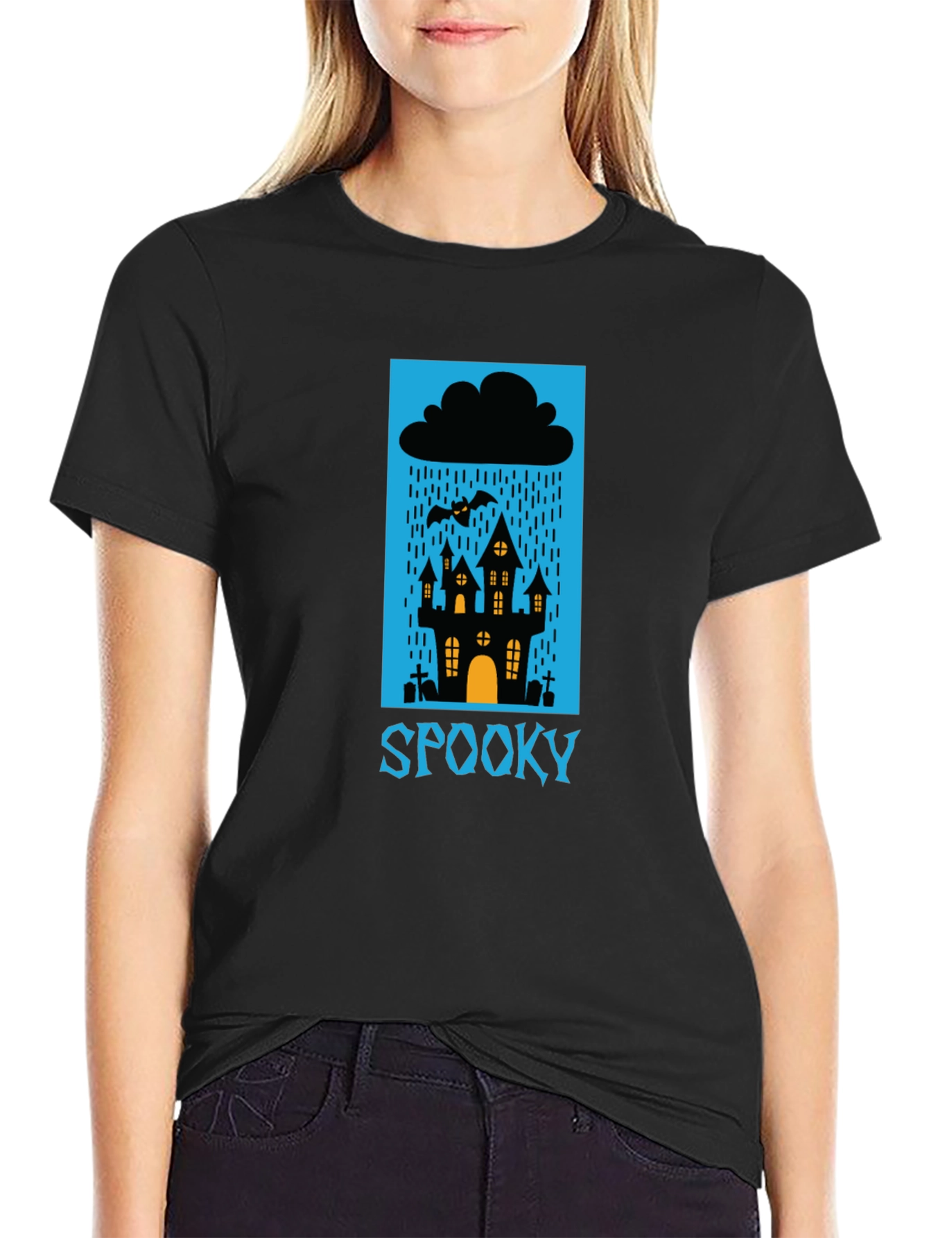 Spooky Halloween T-Shirt - Haunted House Design