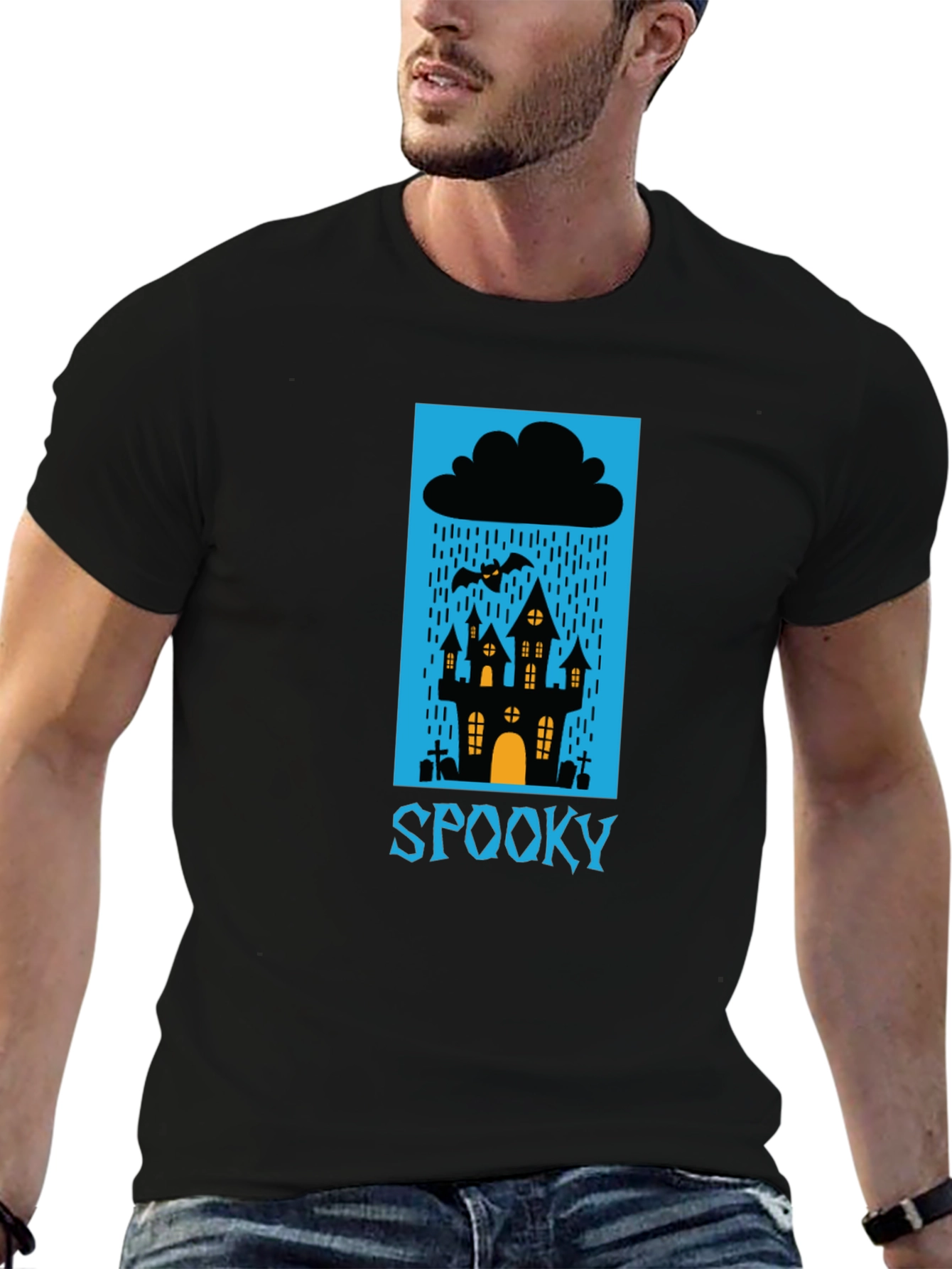 Spooky Halloween T-Shirt - Haunted House Design