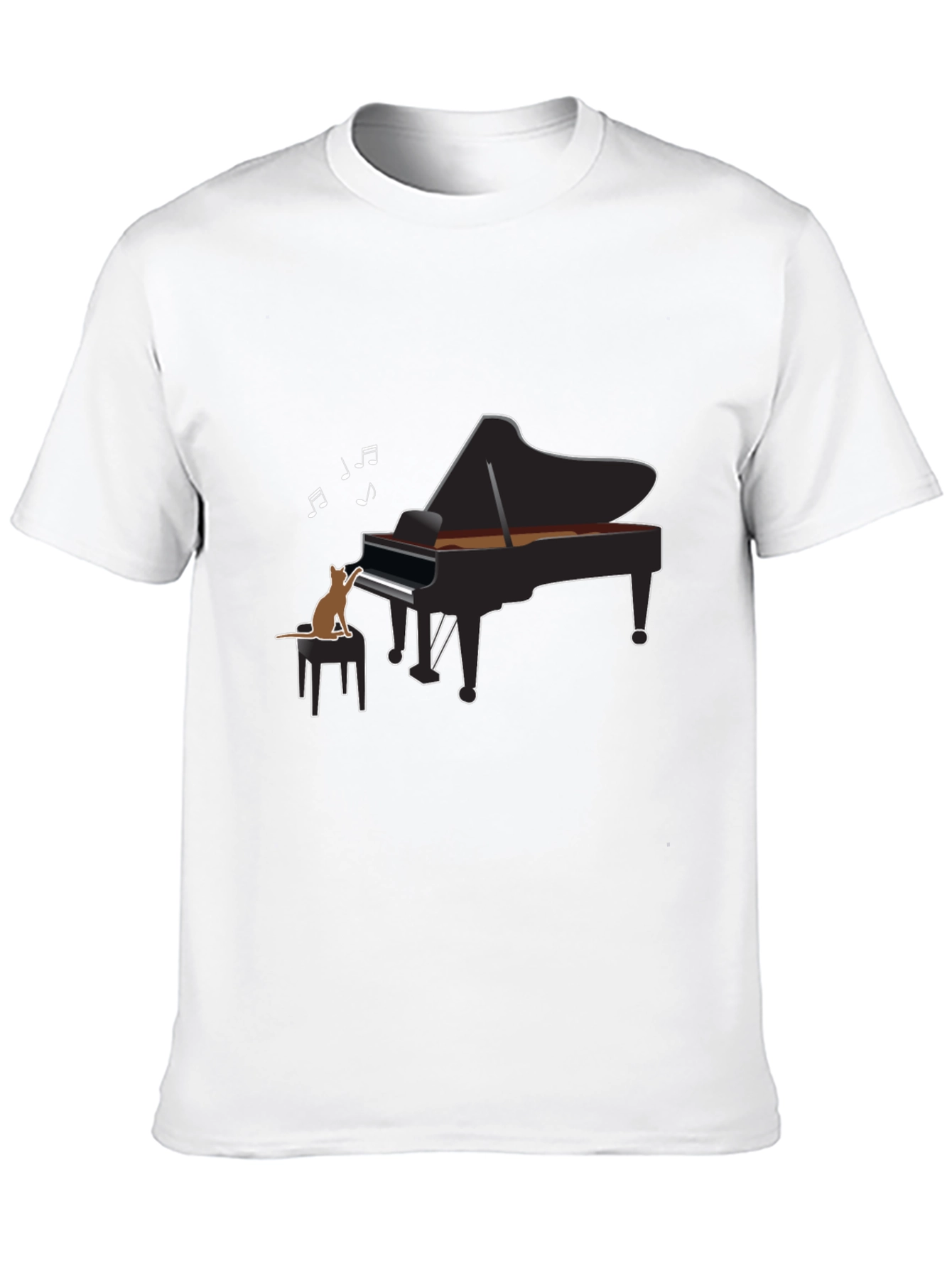 Cat Playing Piano Black T-Shirt - Music Lover Tee