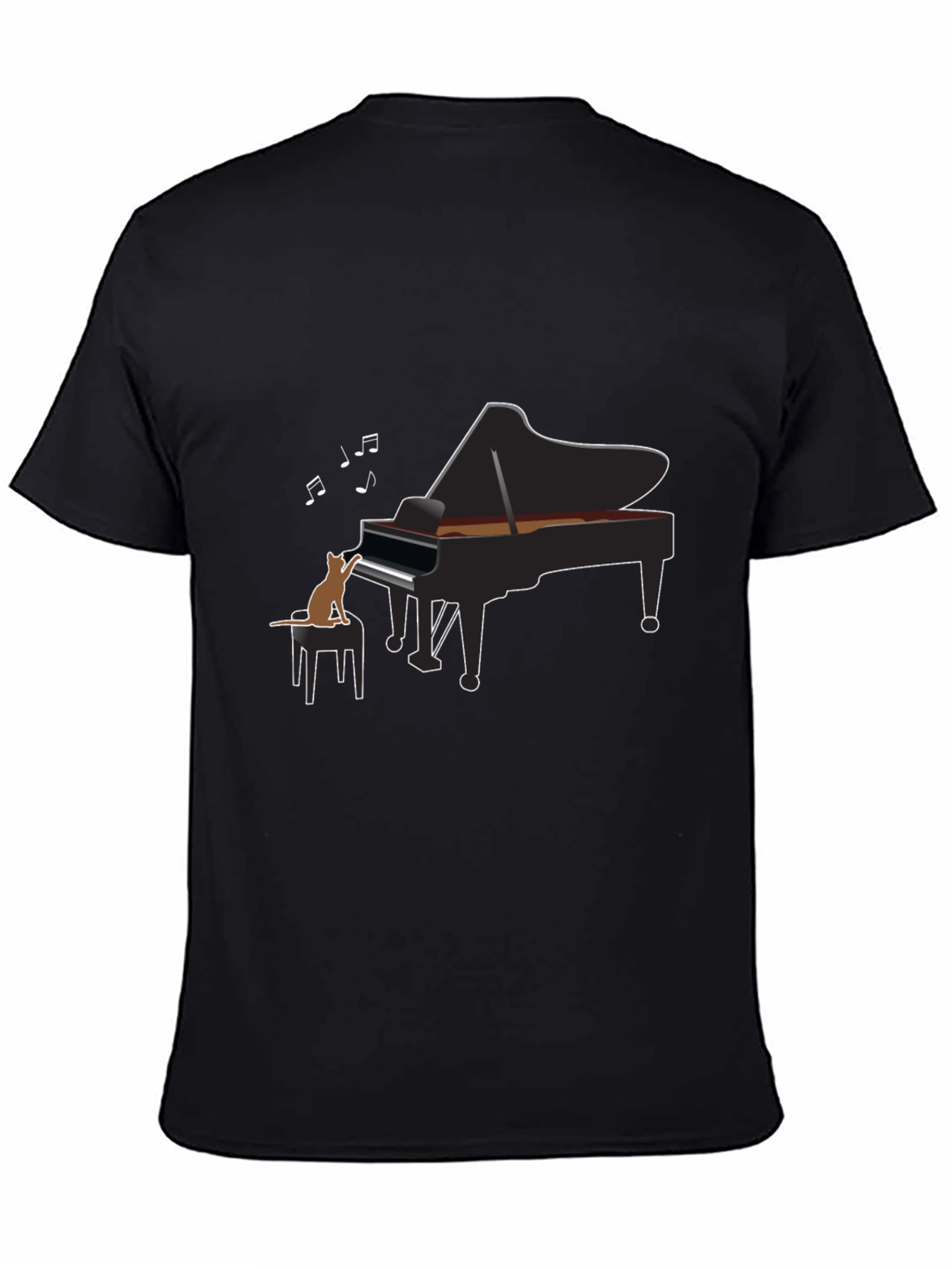 Cat Playing Piano Black T-Shirt - Music Lover Tee